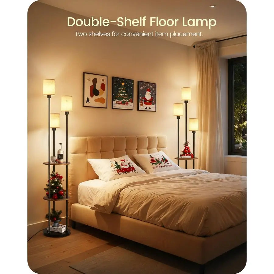 Modern Floor Lamp With 3 Linen Shades and Foot Switch