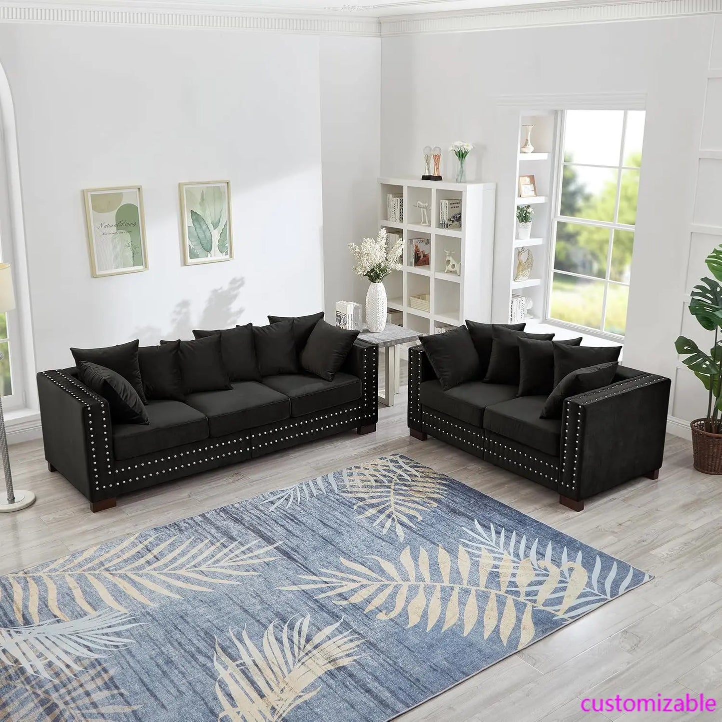 2-Piece Modern Velvet Upholstered Sofa Set