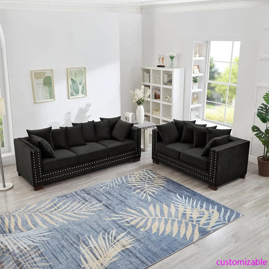 2-Piece Modern Velvet Upholstered Sofa Set