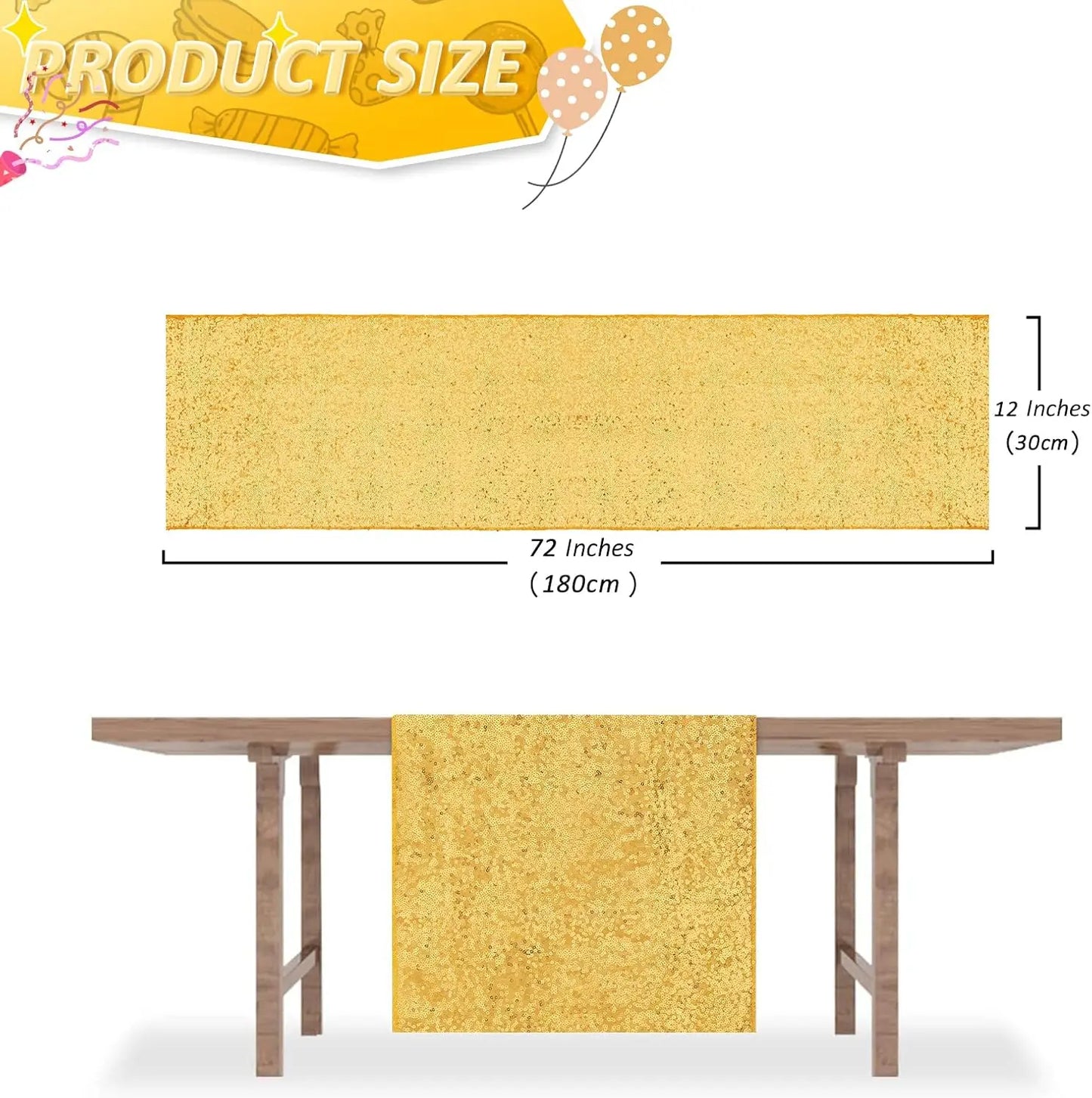 Sequin Table Runner Gold Glitter (24pcs)