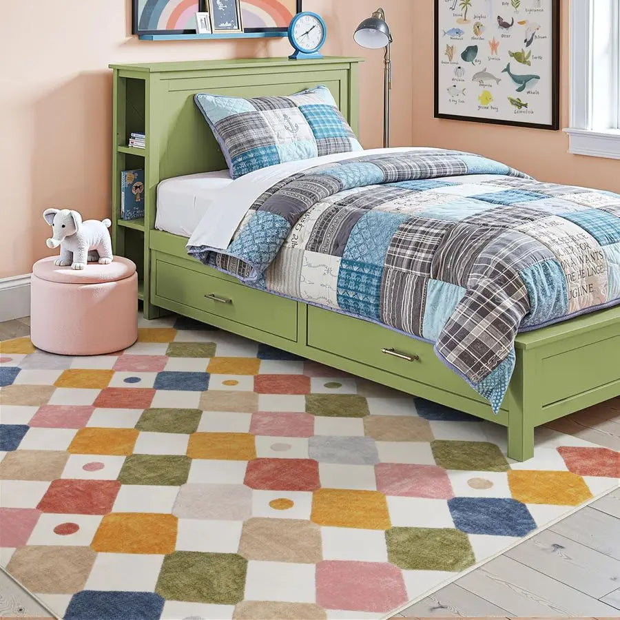5x7 Kids Washable Indoor Modern Colorful Diamond Carpet