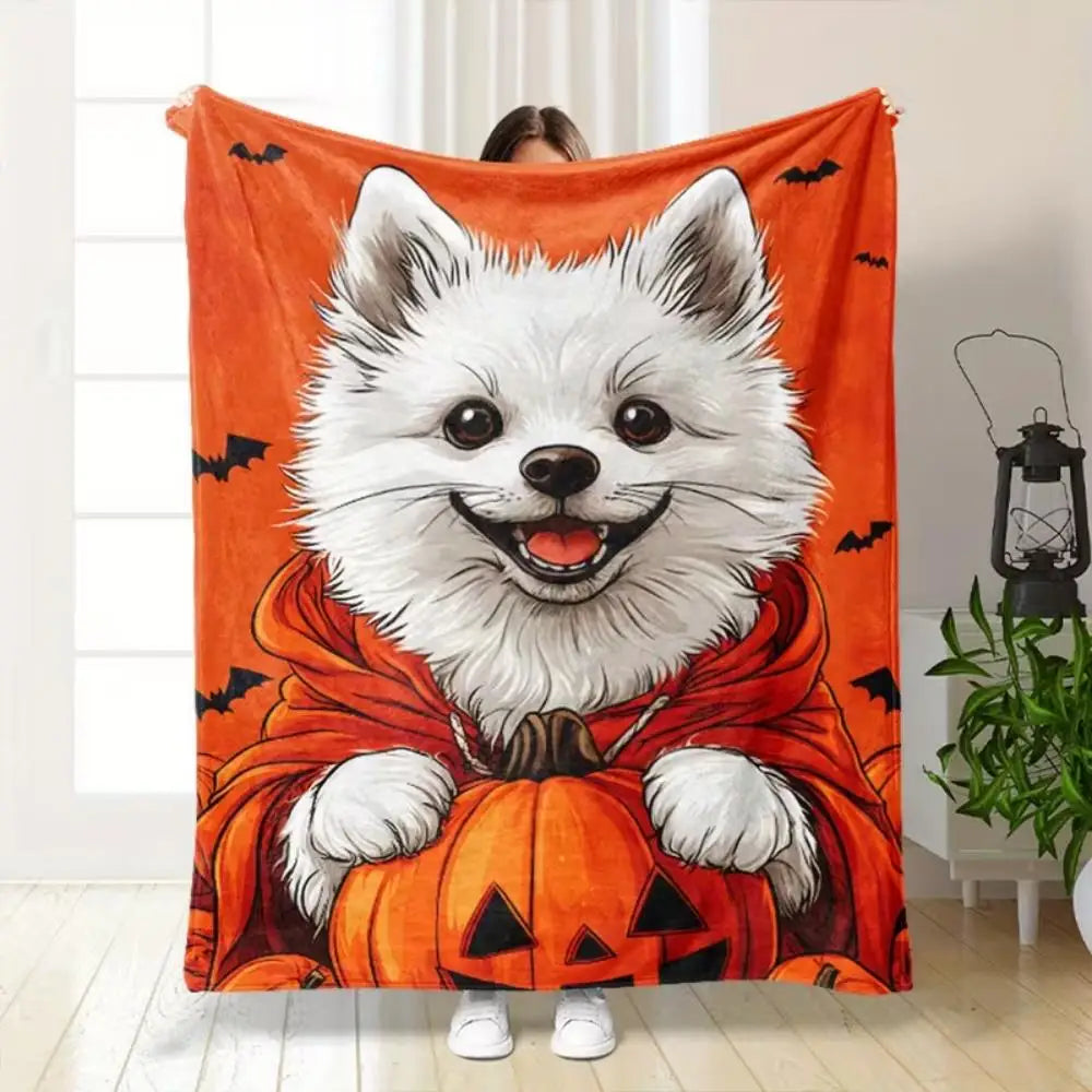 Halloween Pomeranian Puppy Throw Blanket