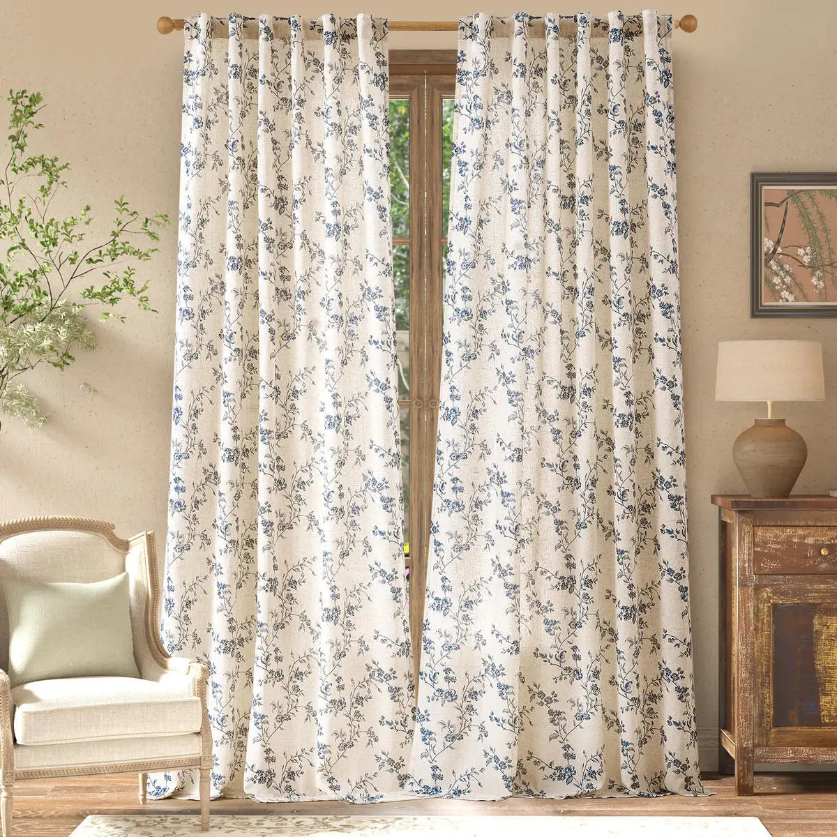 JINCHAN 2 Flower Patterned Drapes