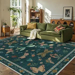 Floral Boho 8x10 Area Rugs, Low Pile Wool Carpets