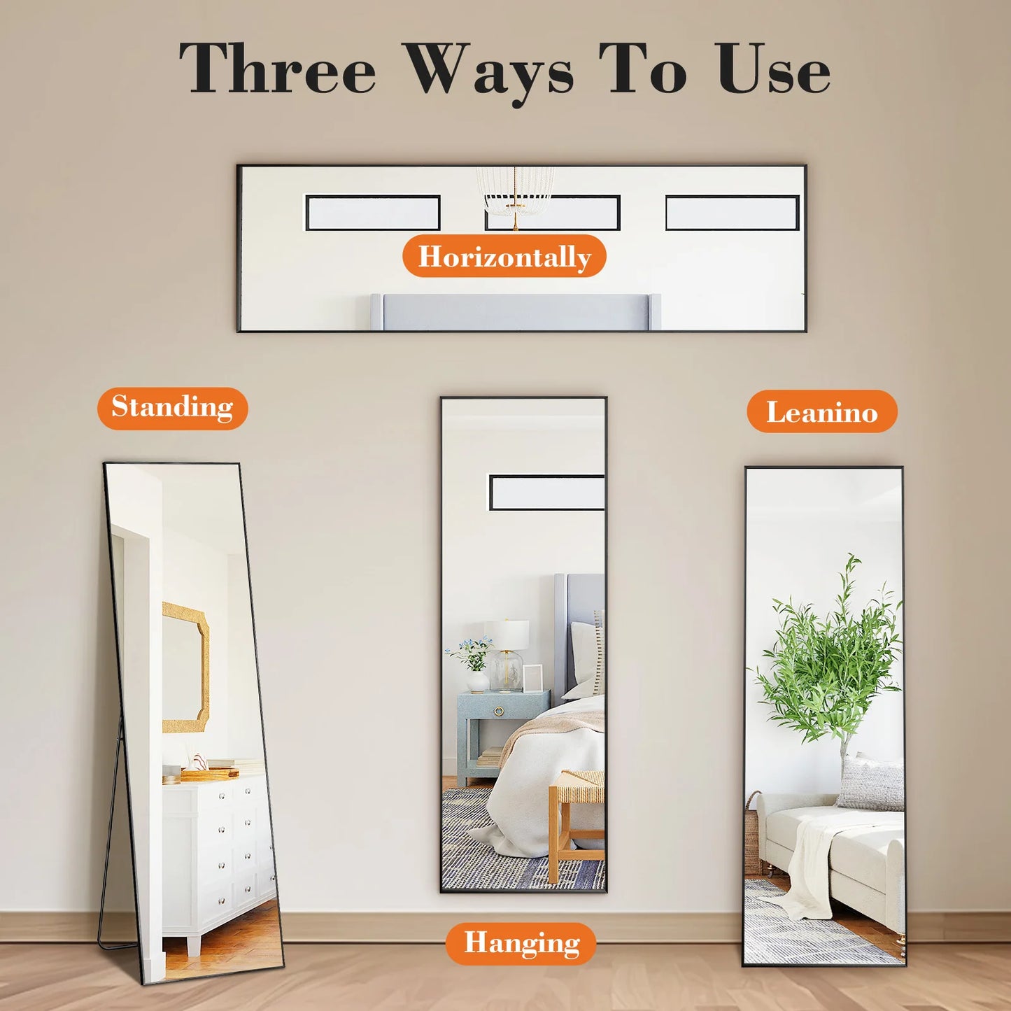 JHK Full-Body Hanging, Leaning Wall-Mounted Mirrors