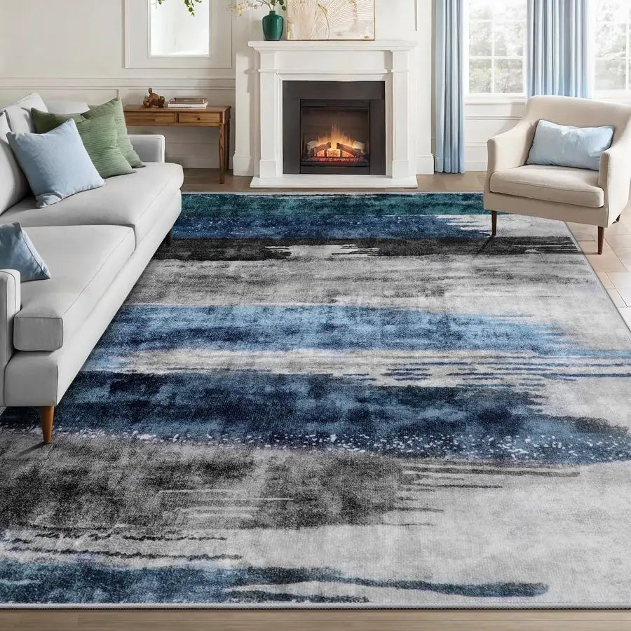 Modern Abstract Area Rug – 5x7 Blue