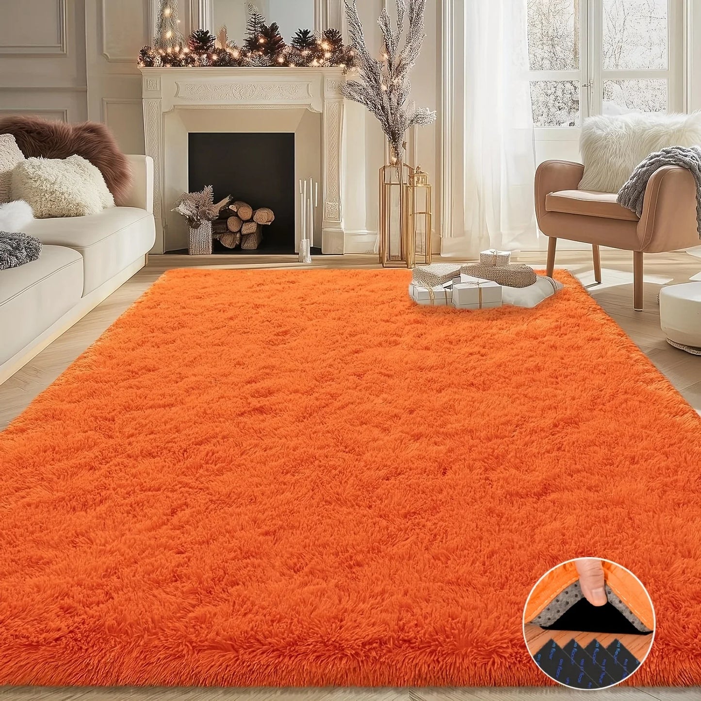 Luxury Plush Orange Soft Shaggy Non-Slip Decor Rug