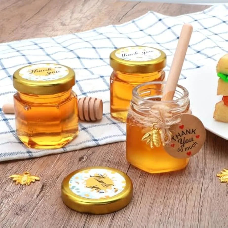Mini Glass Honey Jars, Gold Lid