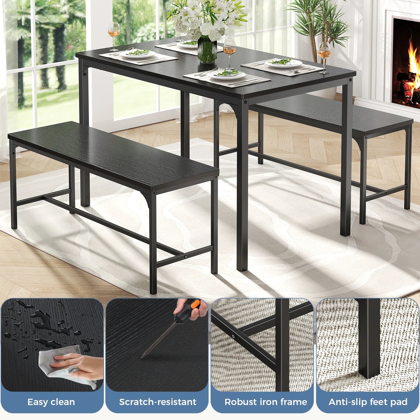 3-Piece Dining Table Set for 4