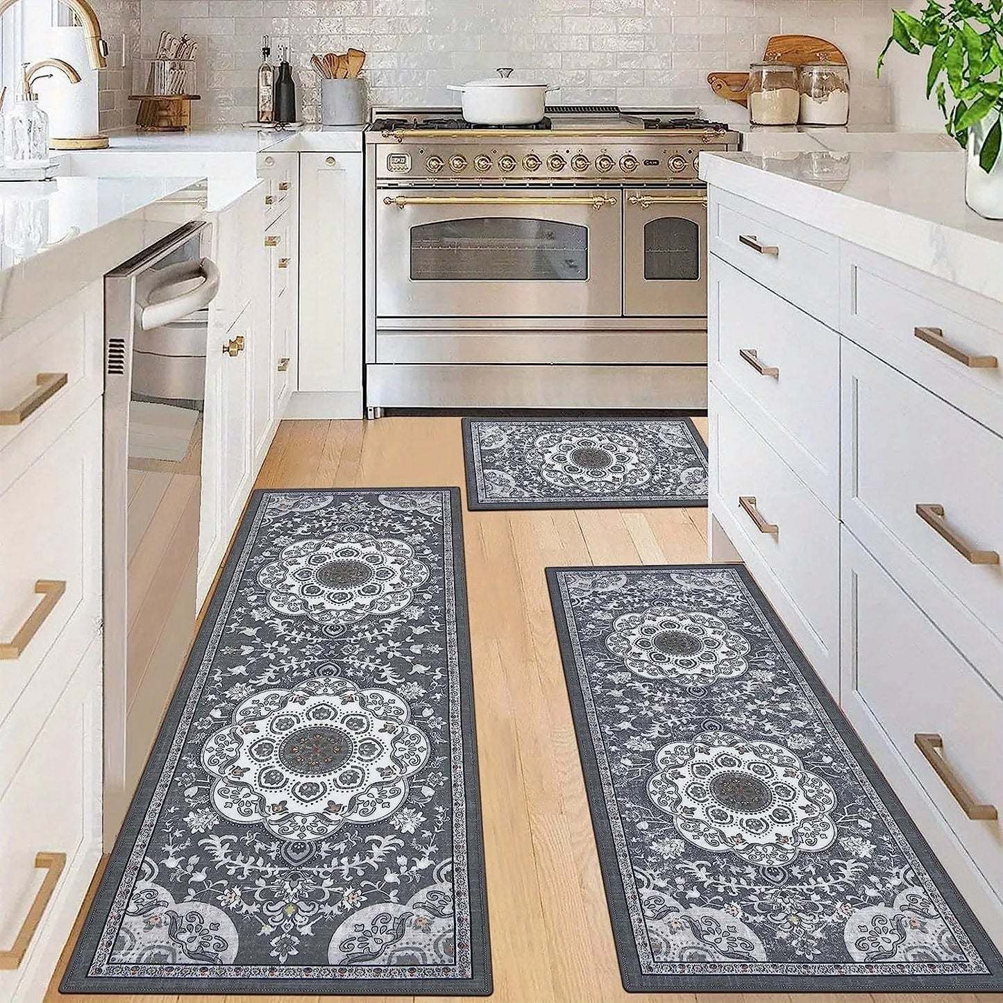 3 pcs Bohemian style kitchen carpets Non-slip