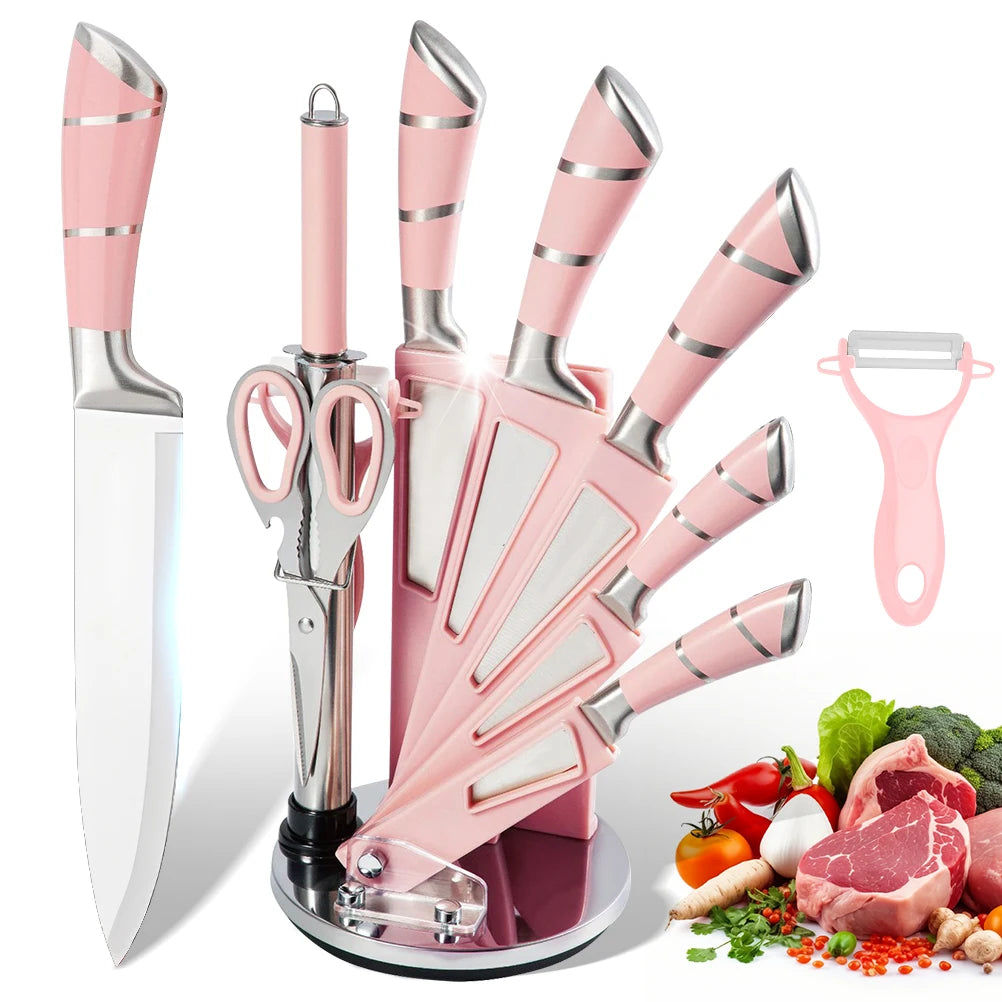 Pink 9PCS Kitchen Knife Set