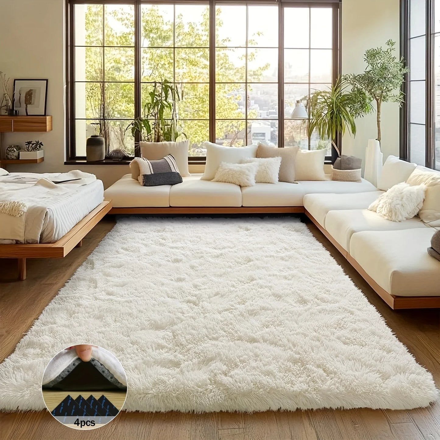 Off-White Soft Shaggy Luxury Plush Carpet