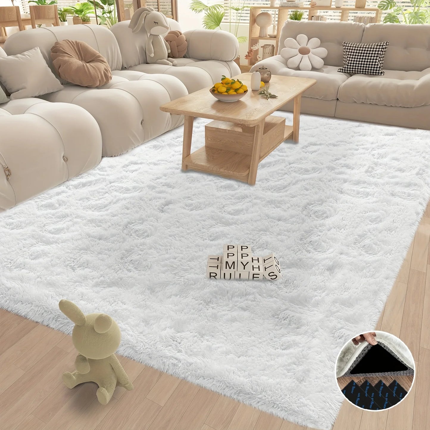 Modern Plush White Fluffy Shaggy Non-Slip Rug