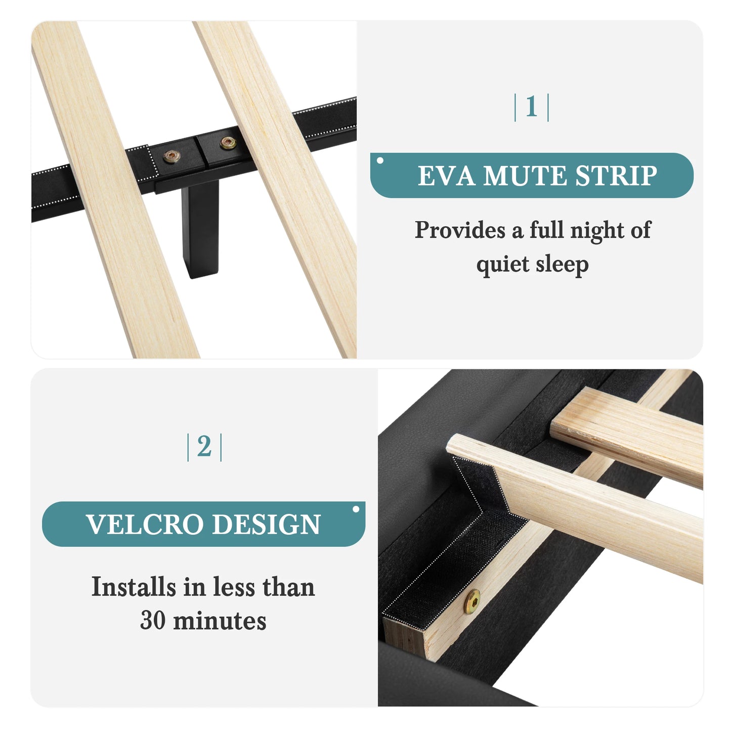 Modern Faux Leather Platform Bed Frame With Iron Accents