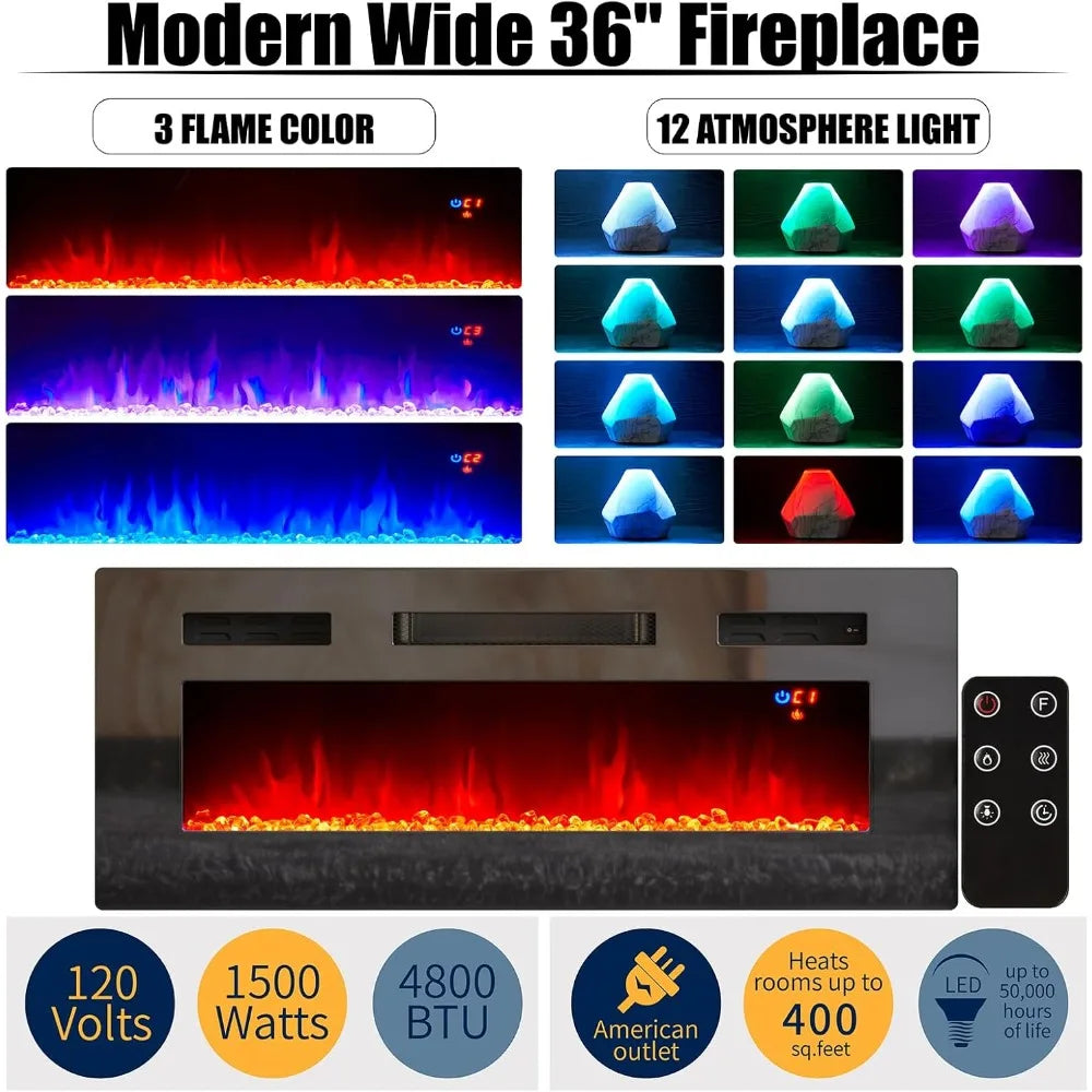 High Gloss Fireplace Center LED Lights