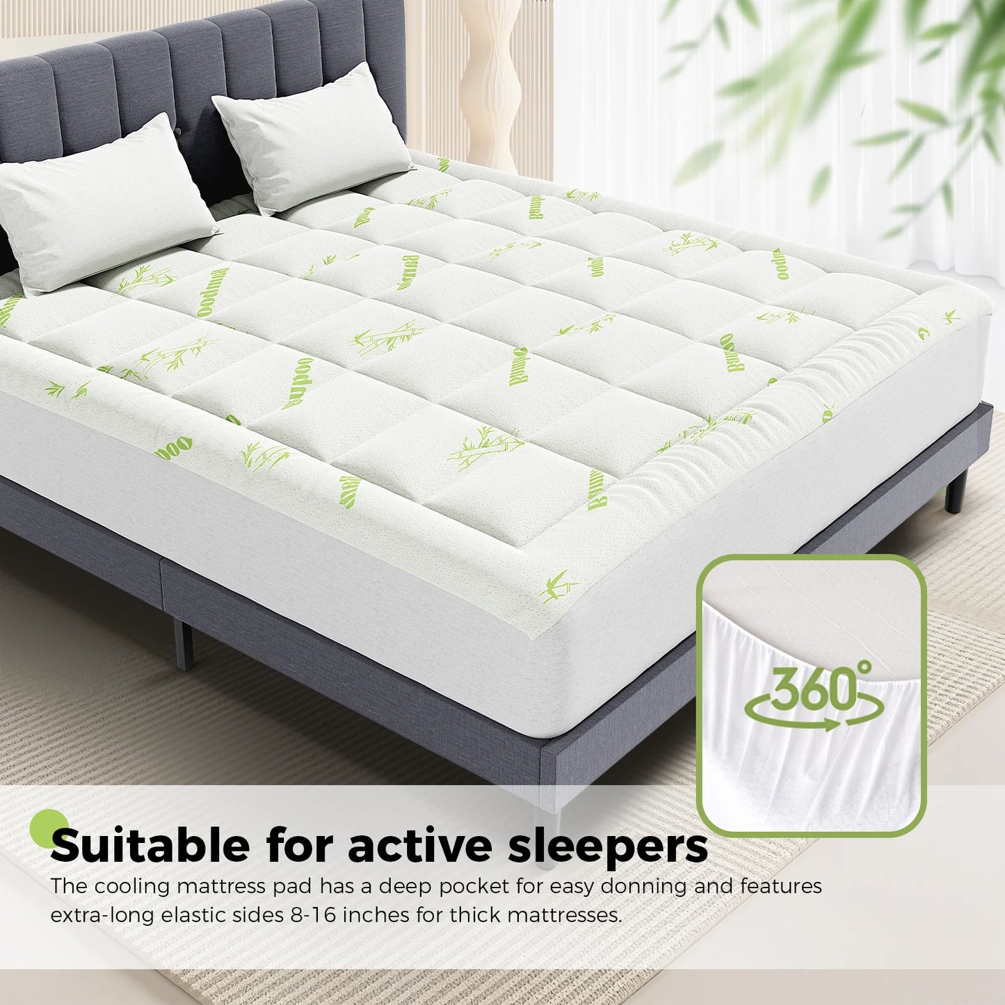 Bamboo Fiber Mattress Topper with Deep Pocket