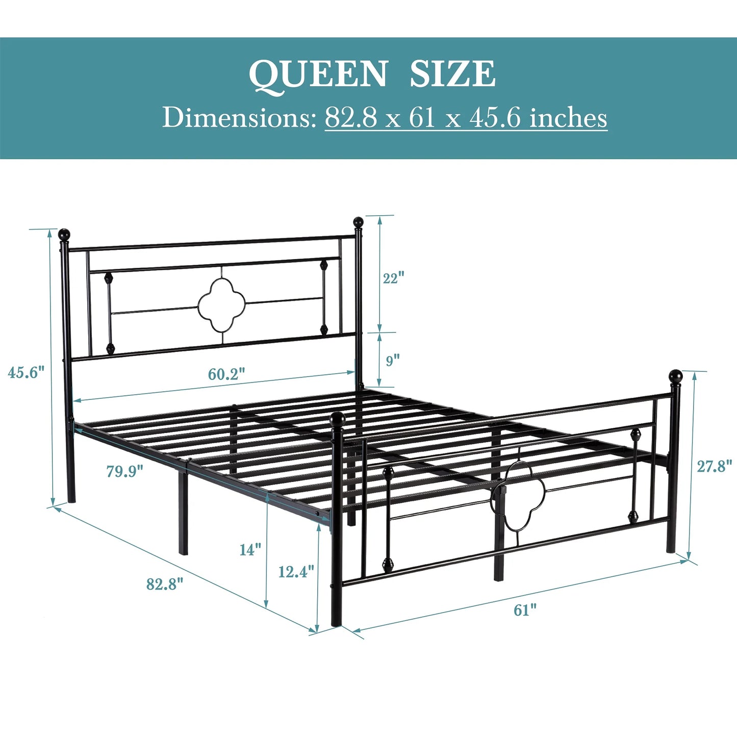 14-Inch Metal Platform Bed Frame with Vintage Victorian Design