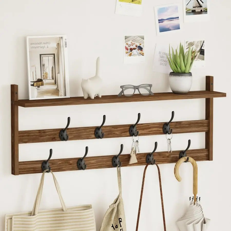 Multi-Task Coat Rack-Wall Mount With Shelf