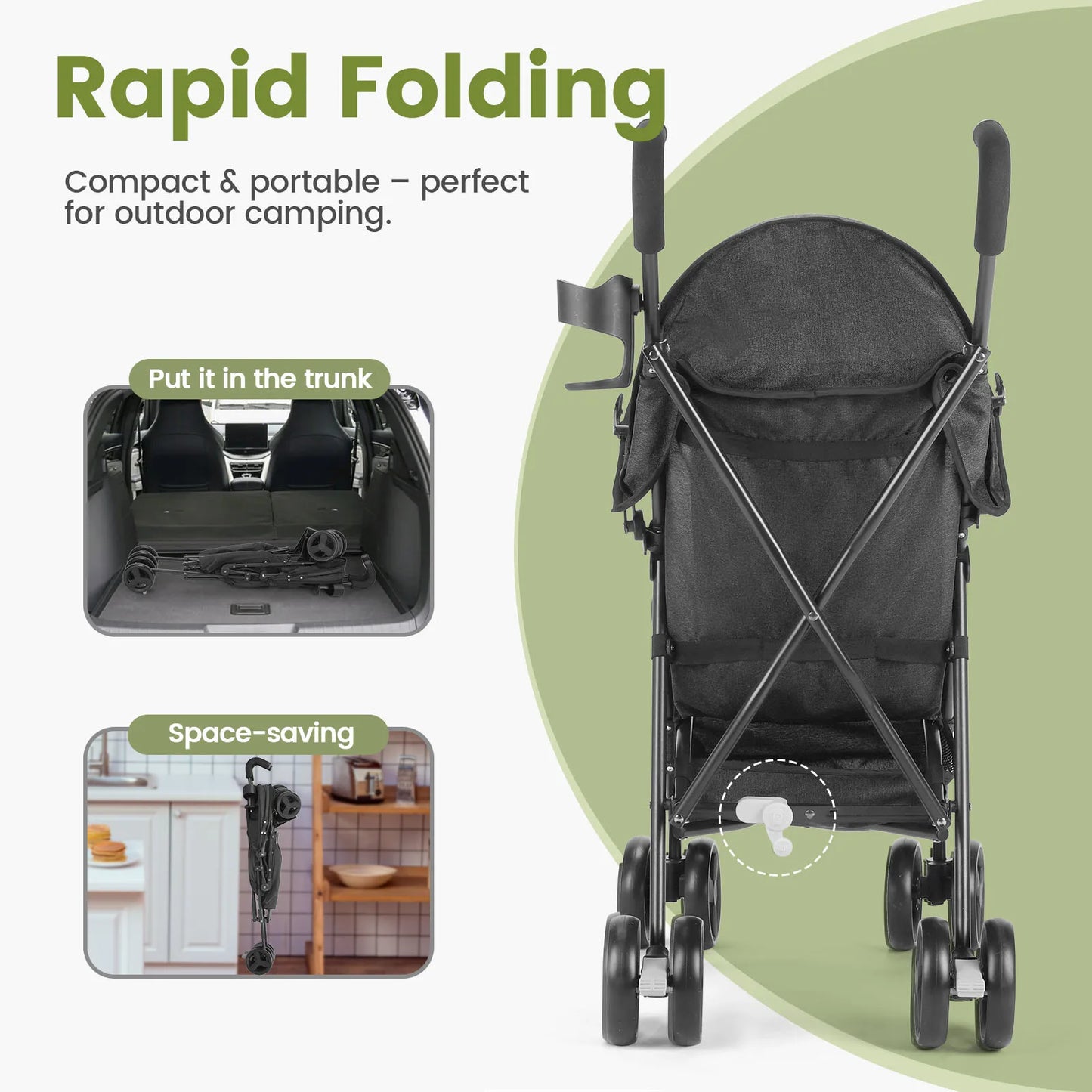 Compact Lightweight Four-wheeled Pocket Stroller