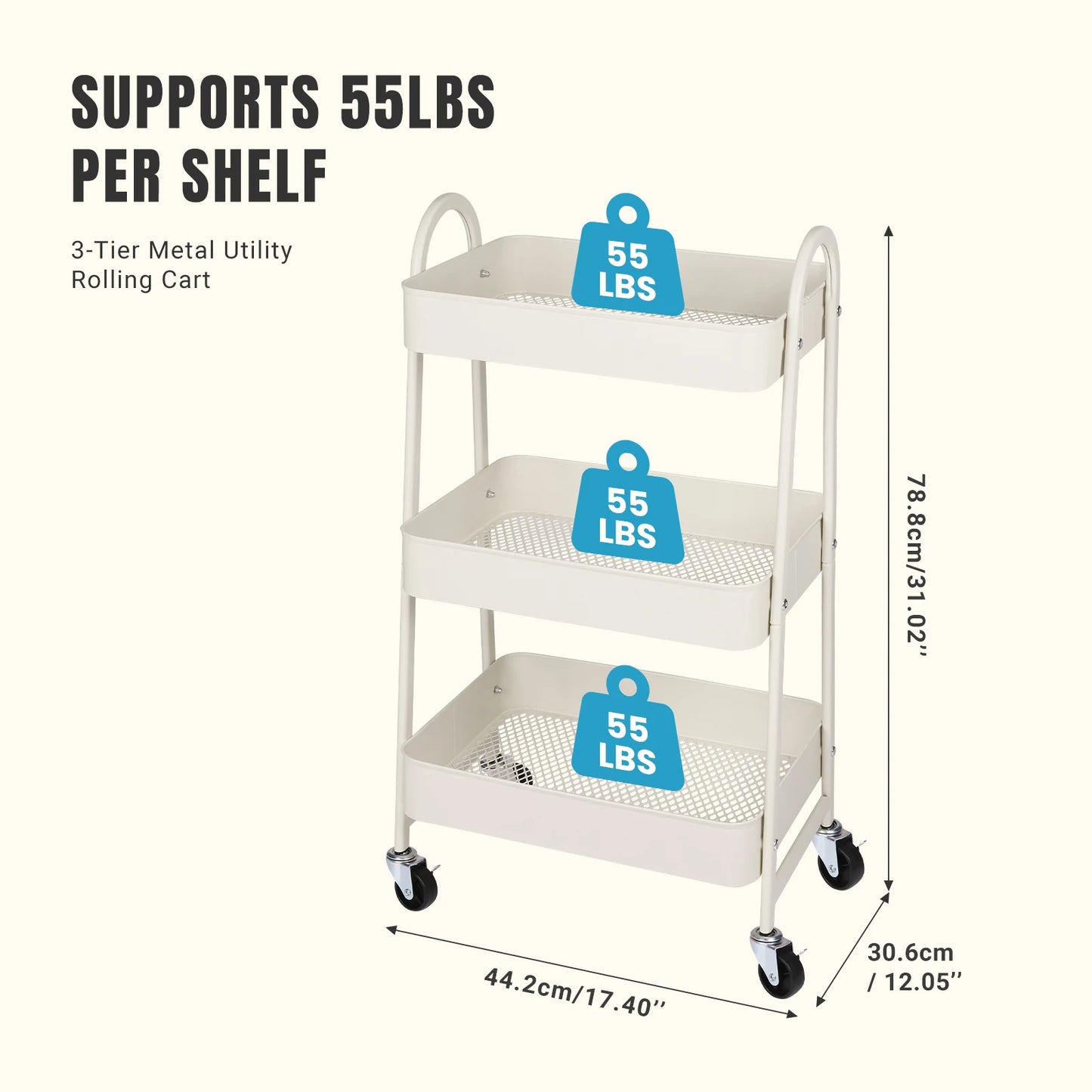3-Tier Metal Storage Kitchen Cart