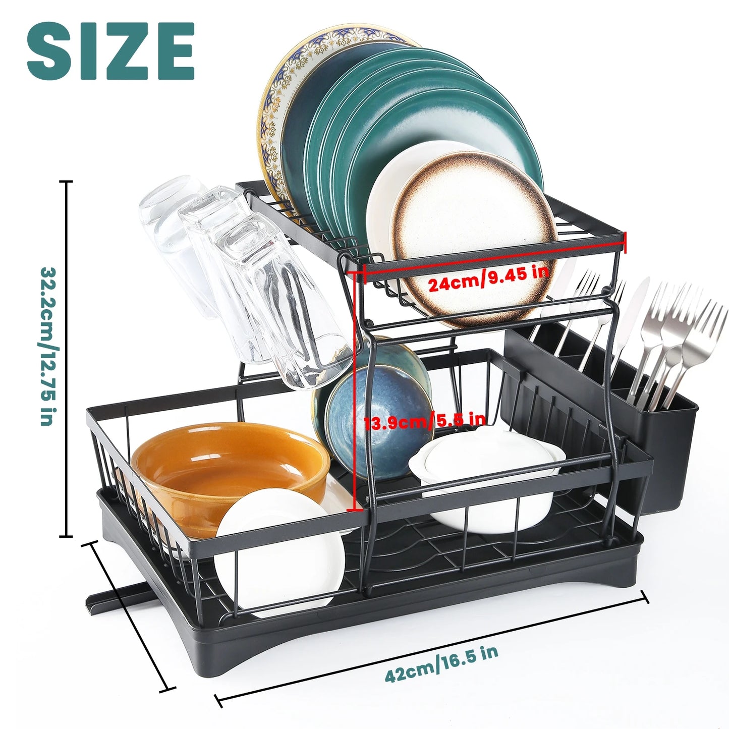 Large 2-Tier Dish Drying Rack For Kitchen Countertops