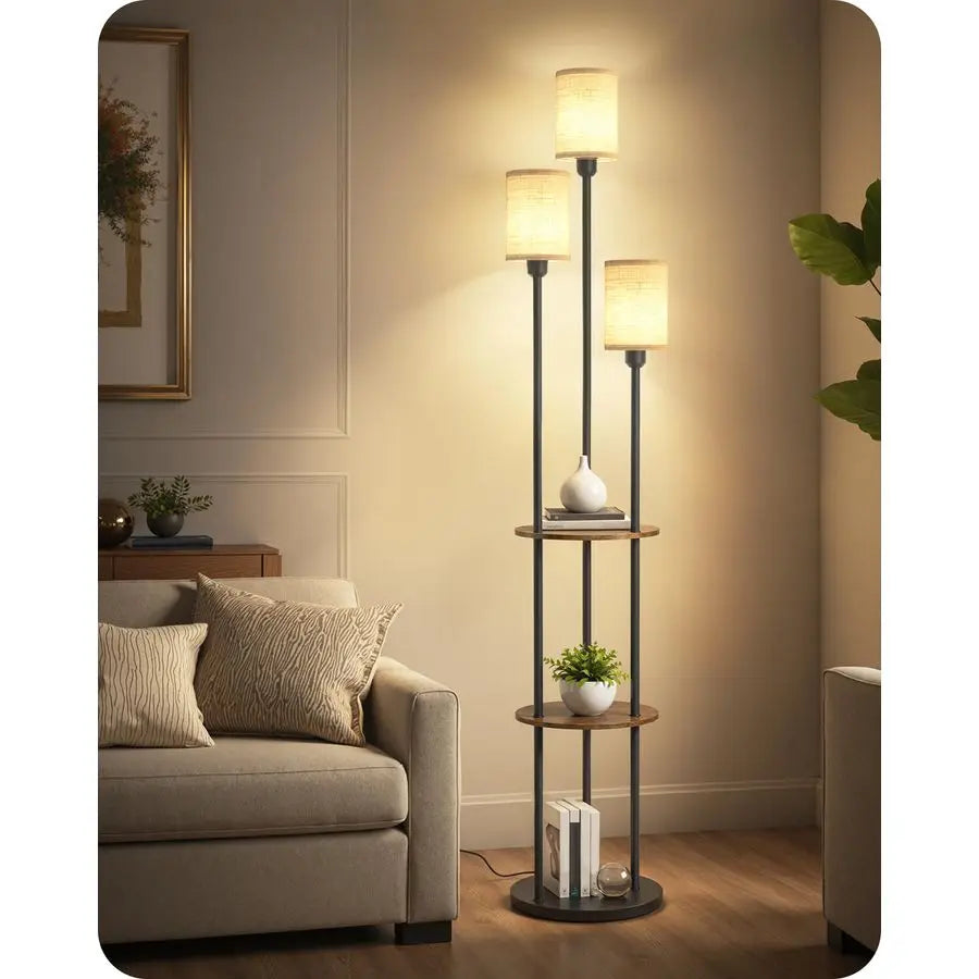 Modern Floor Lamp With 3 Linen Shades and Foot Switch