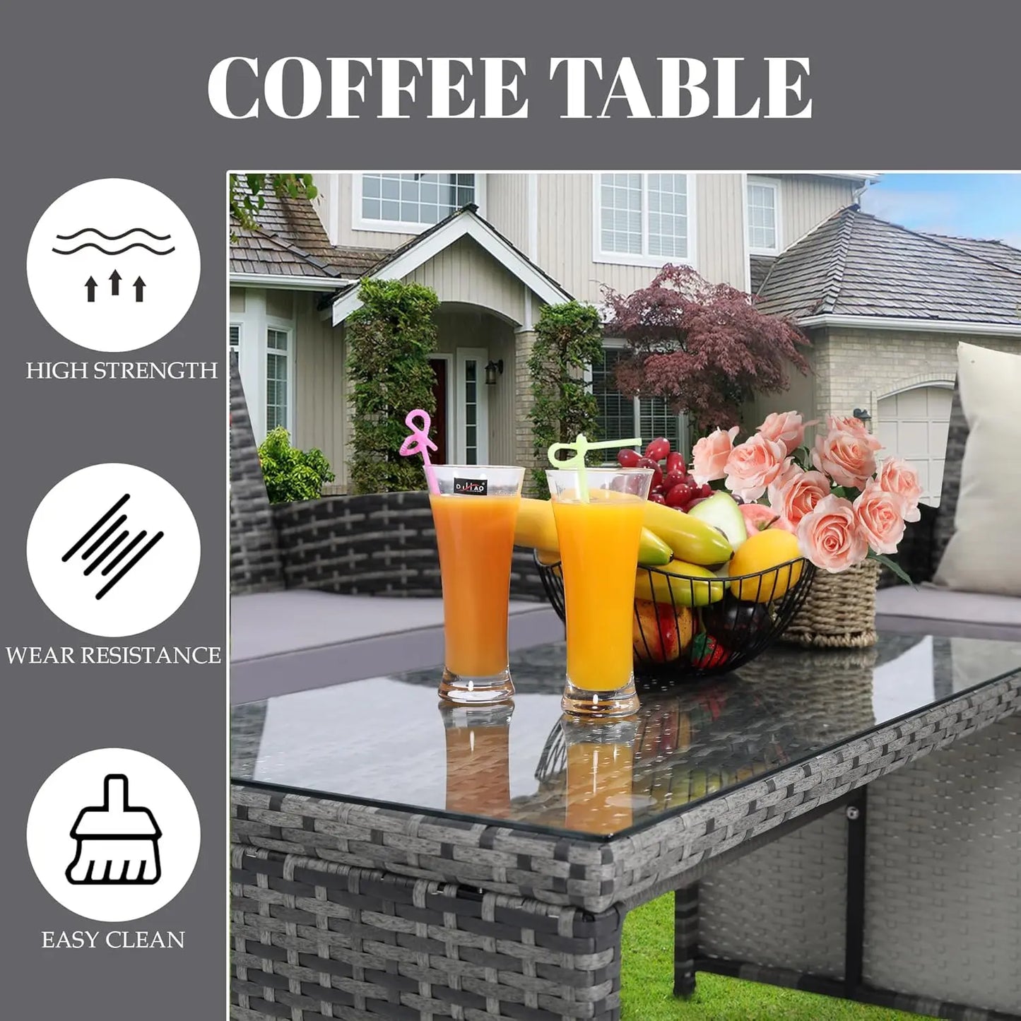 4 Pieces Rattan Patio Furniture Set