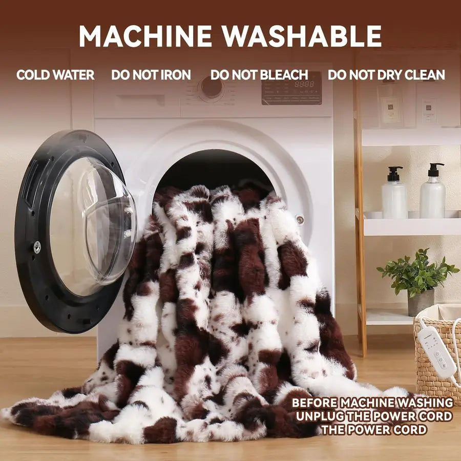 Soft Faux Rabbit Fur 8 Heat Settings Throw/Blanket