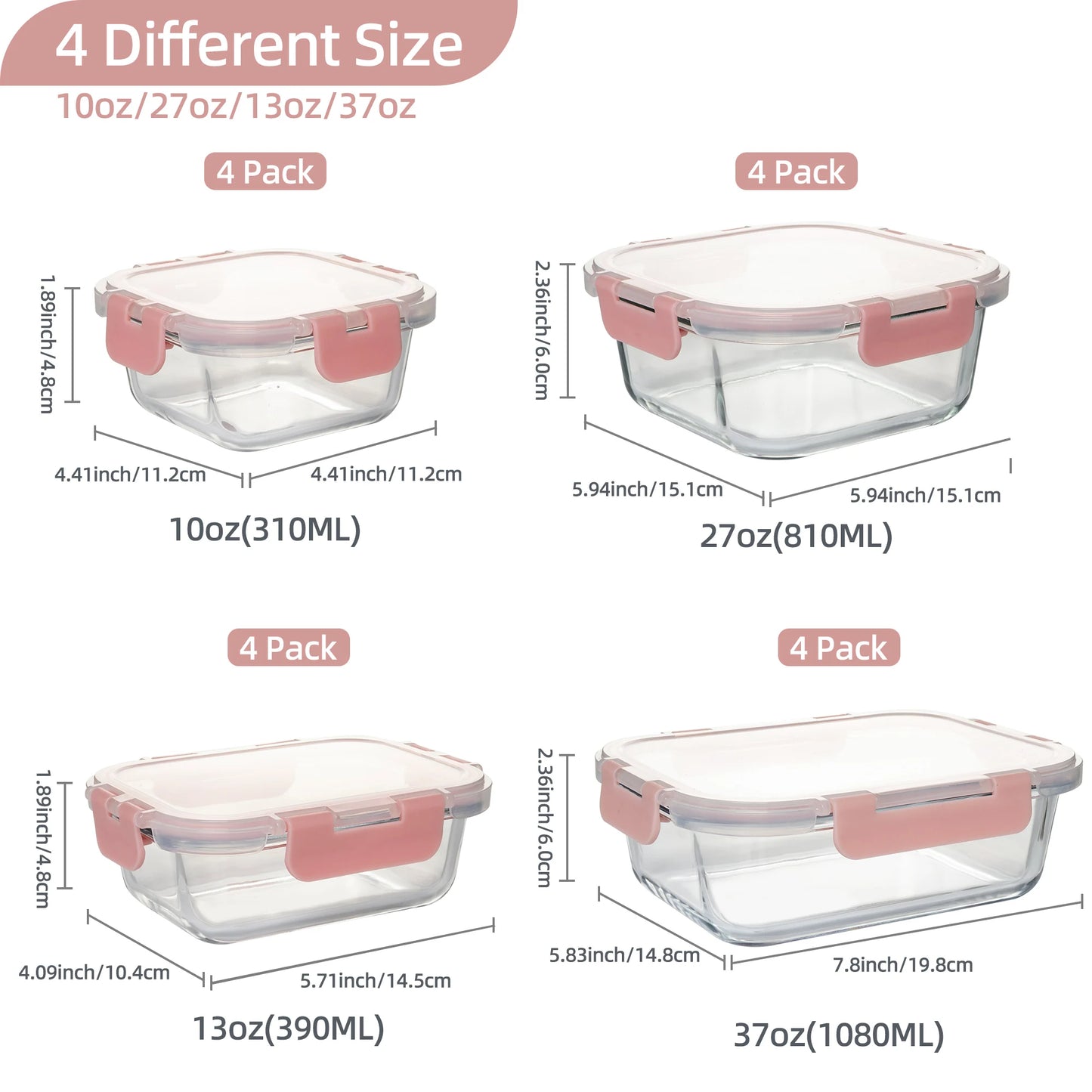 Glass Food Storage Containers Set, Leakproof Airtight