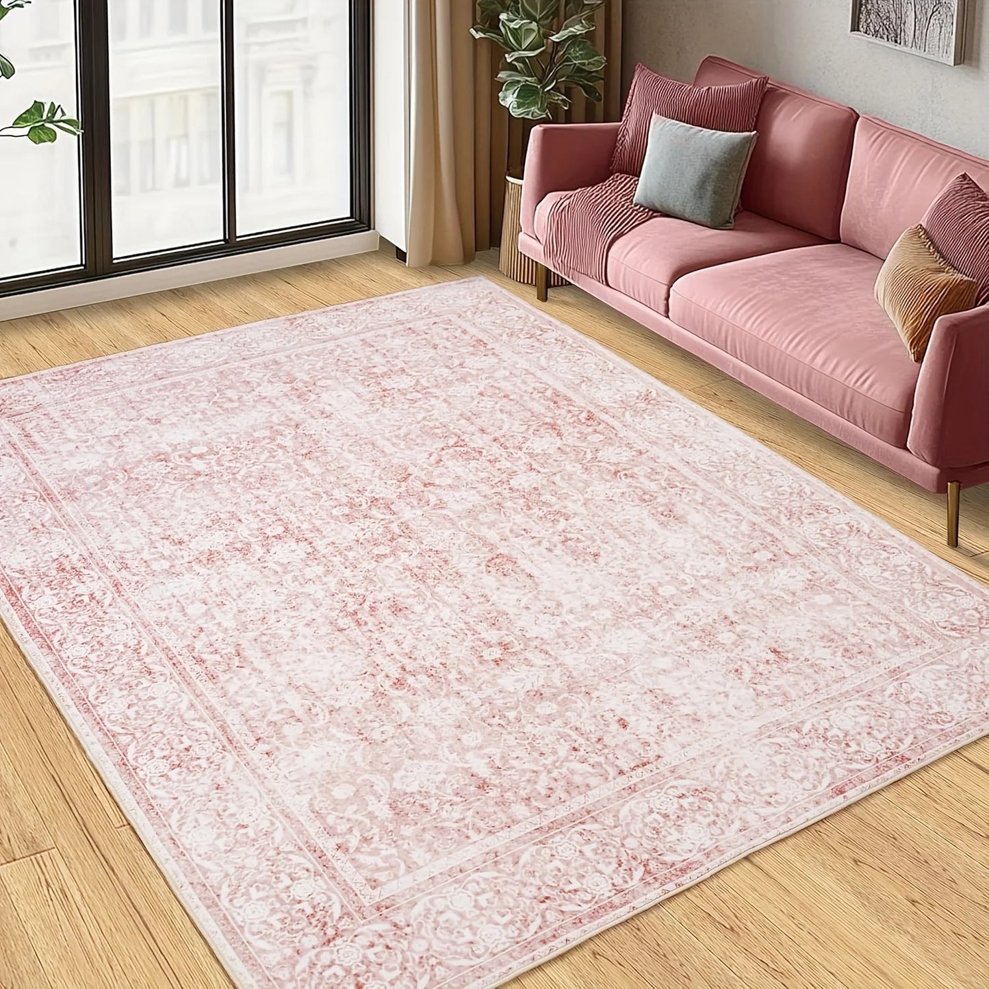 Vintage Pink Floral Large Area Rug