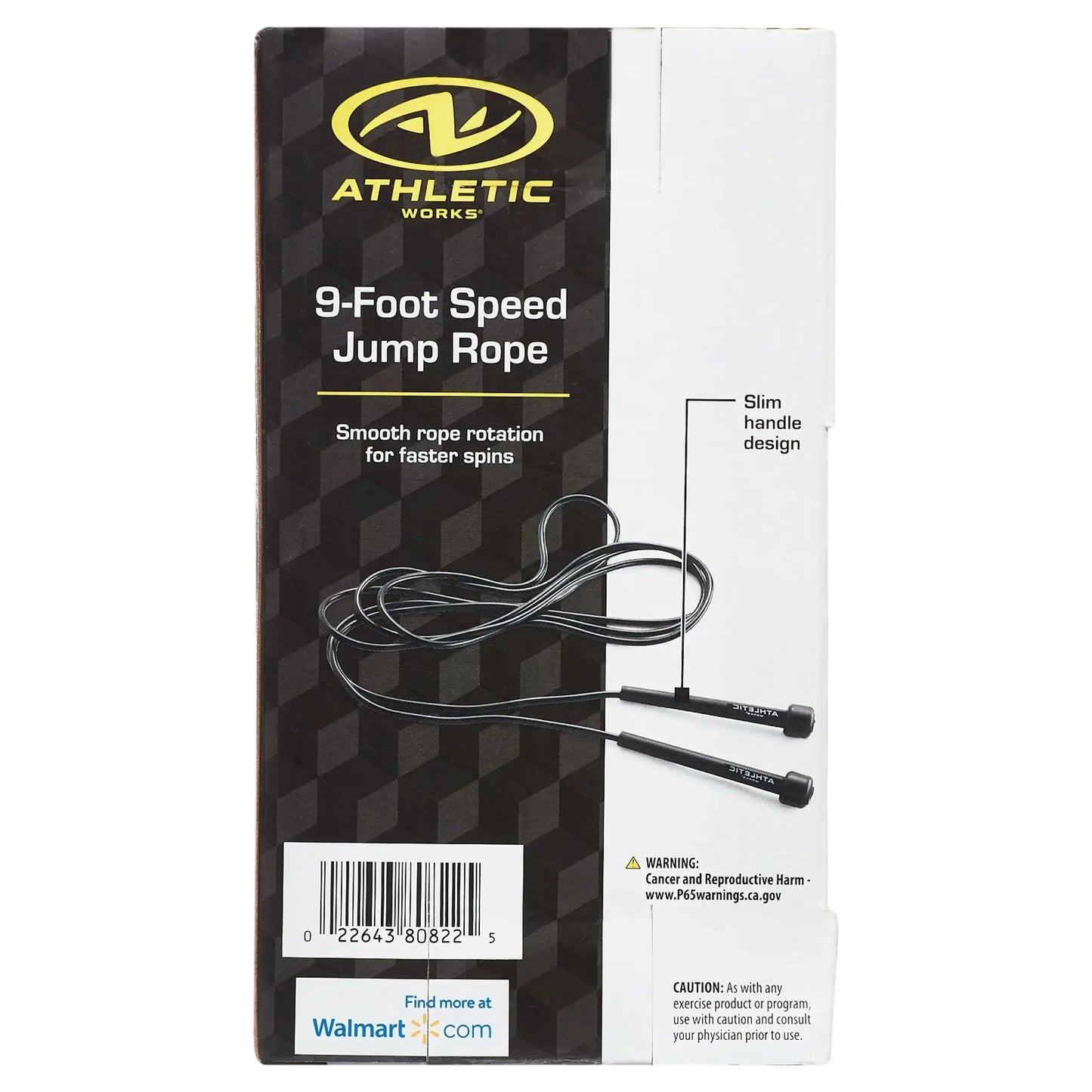 Speed Jump Rope With Light Weight Handles, 9' Length, Black