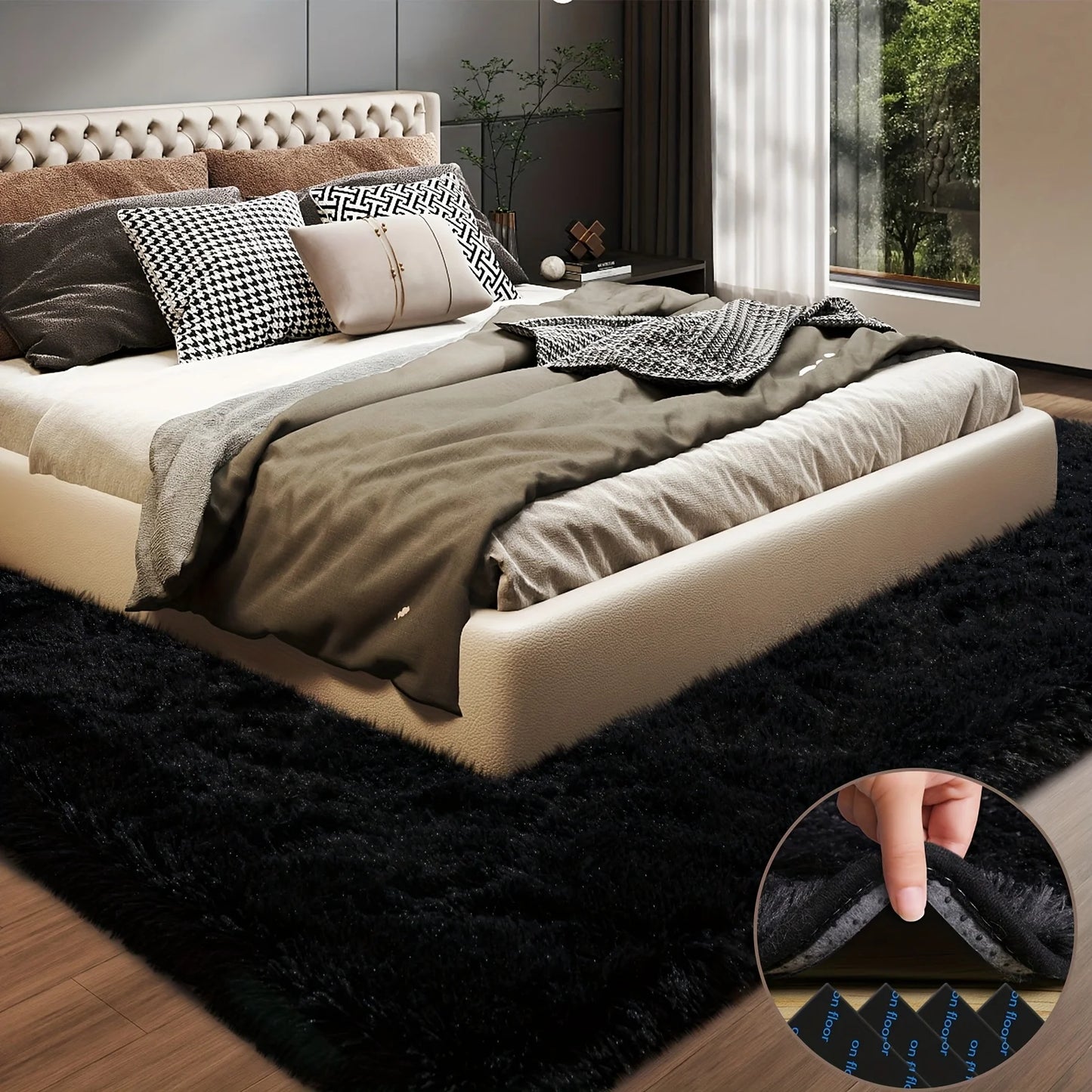 Super Soft Fluffy Black Decorative Rug