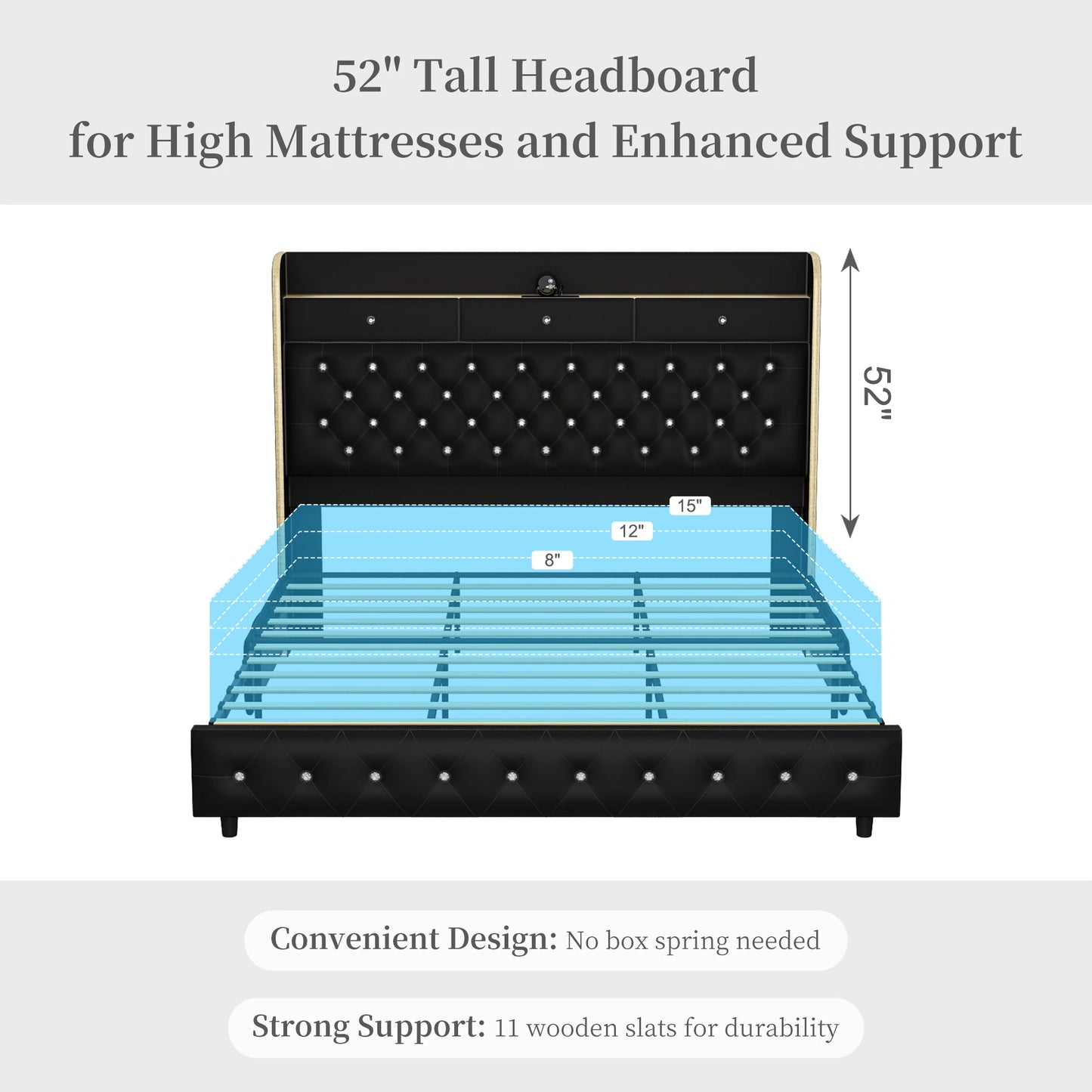 LED Bed Frame, Star Projector, Storage, Charging Station