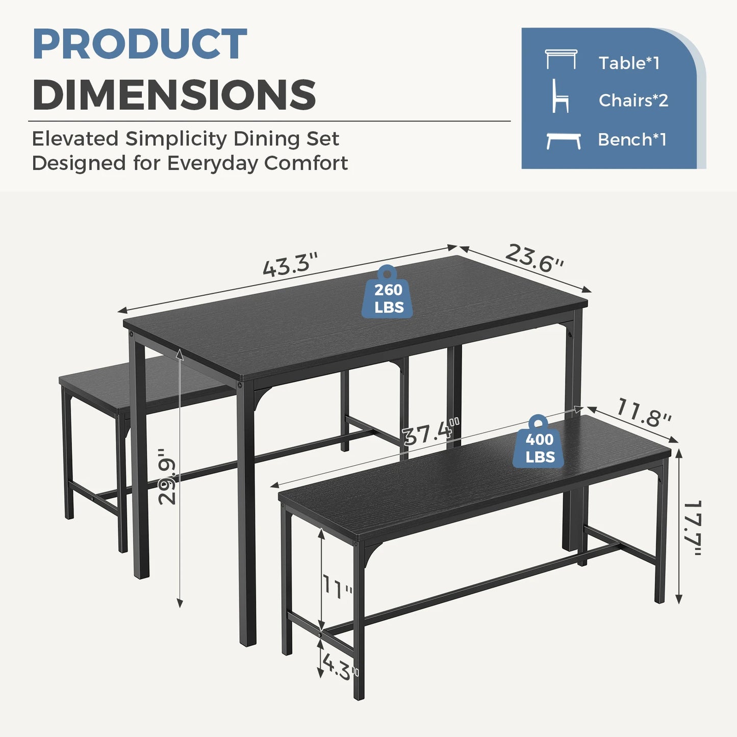 3-Piece Dining Table Set for 4