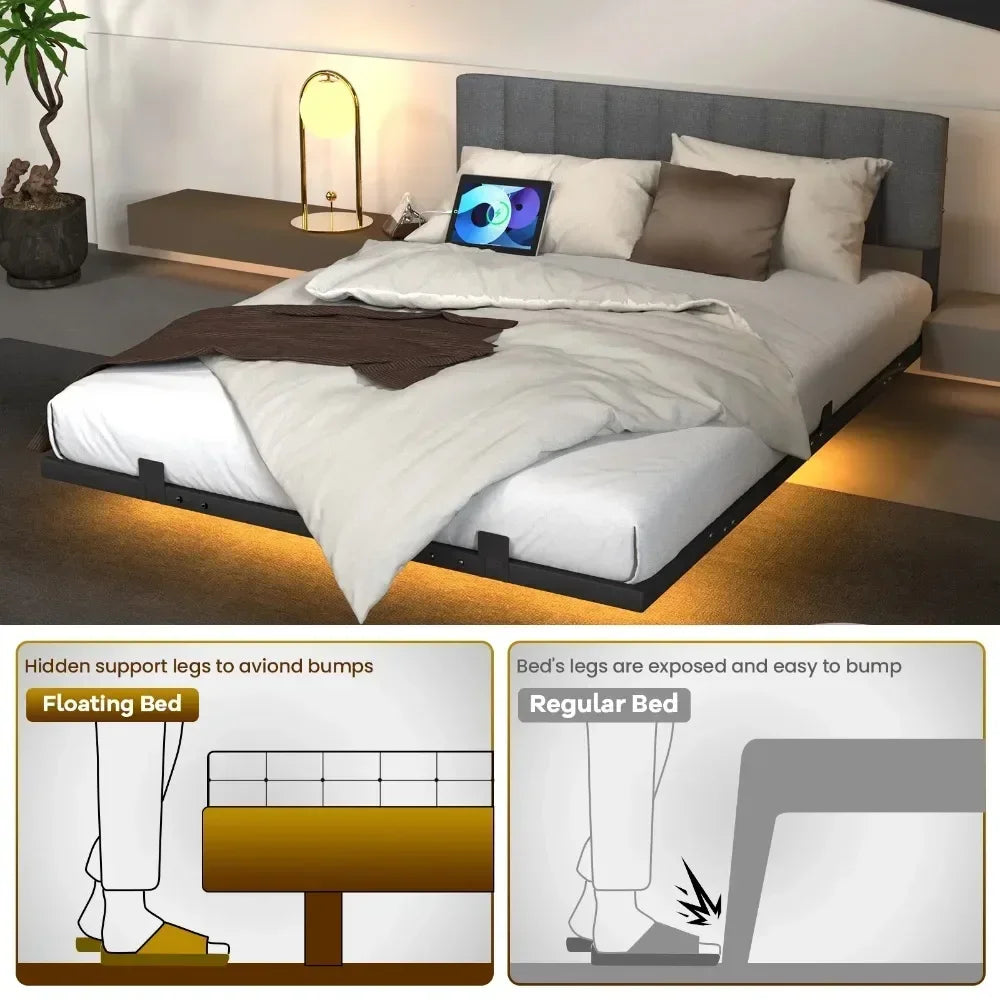Floating LED Bed, Charging Station, 1000lb Capacity