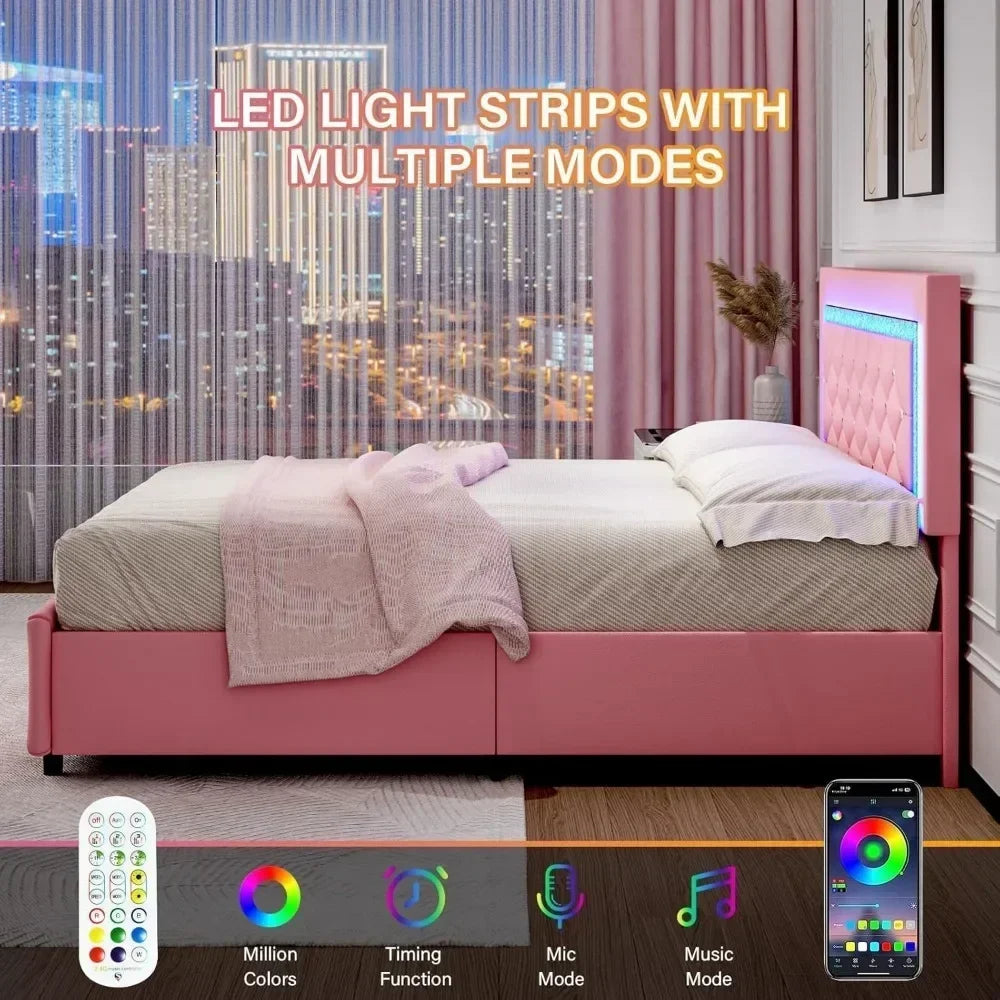 Upholstered Bed Frame with Storage, Diamond Design