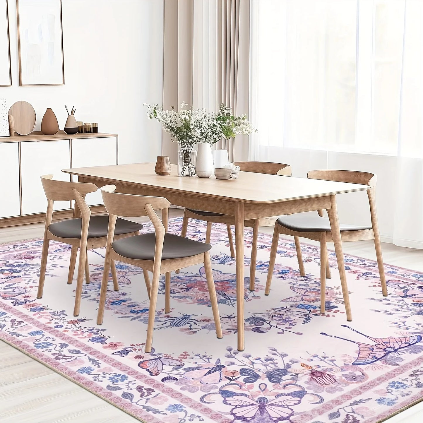 Pink Vintage Floral Large Area Rug