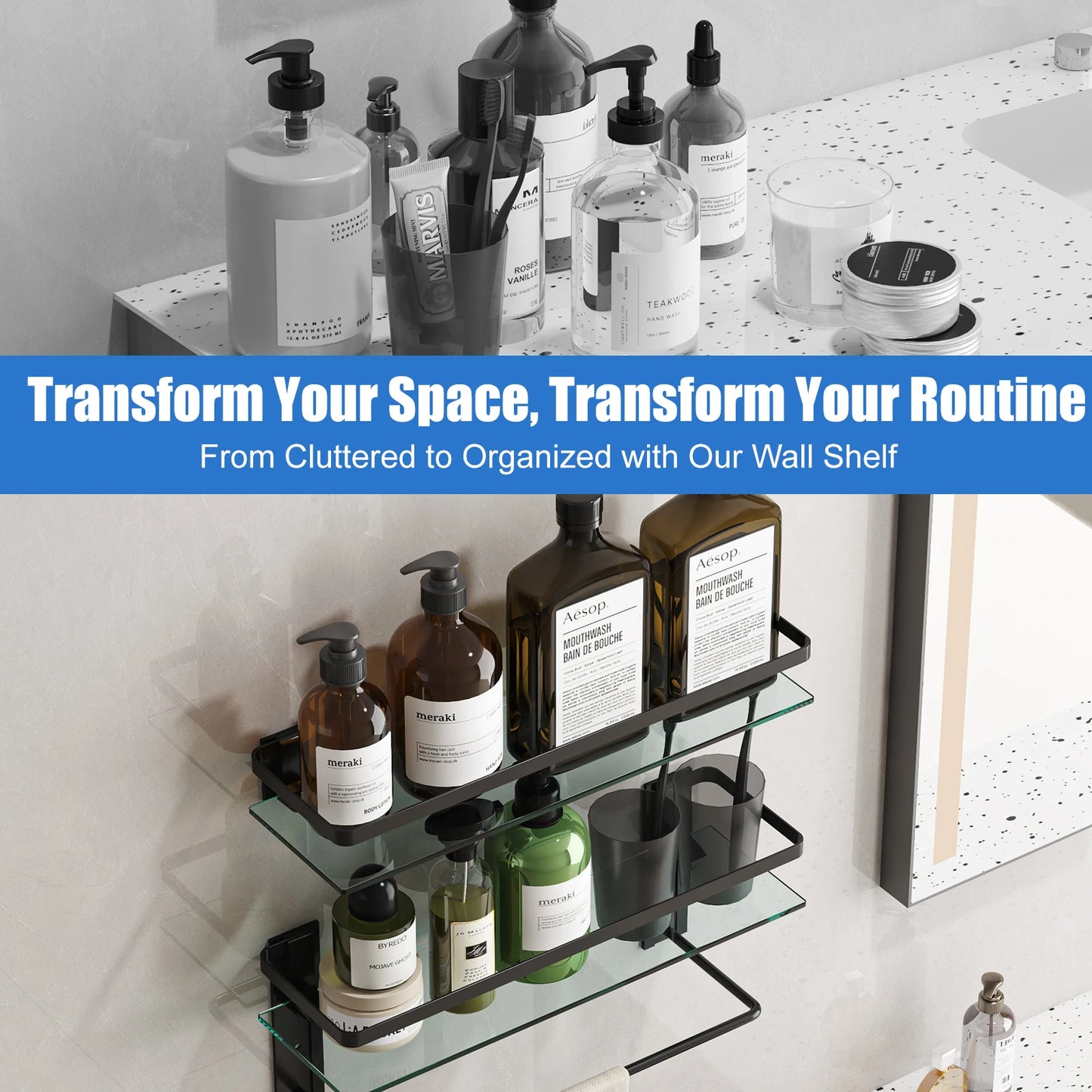 Glass Bathroom Shelf With Towel