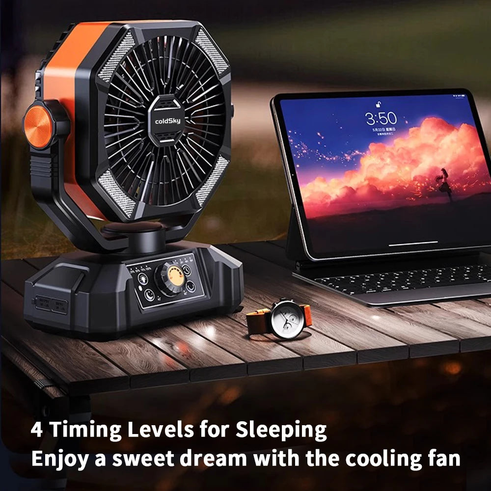 Portable ColdSky Fan With 4 LED Lantern Battery