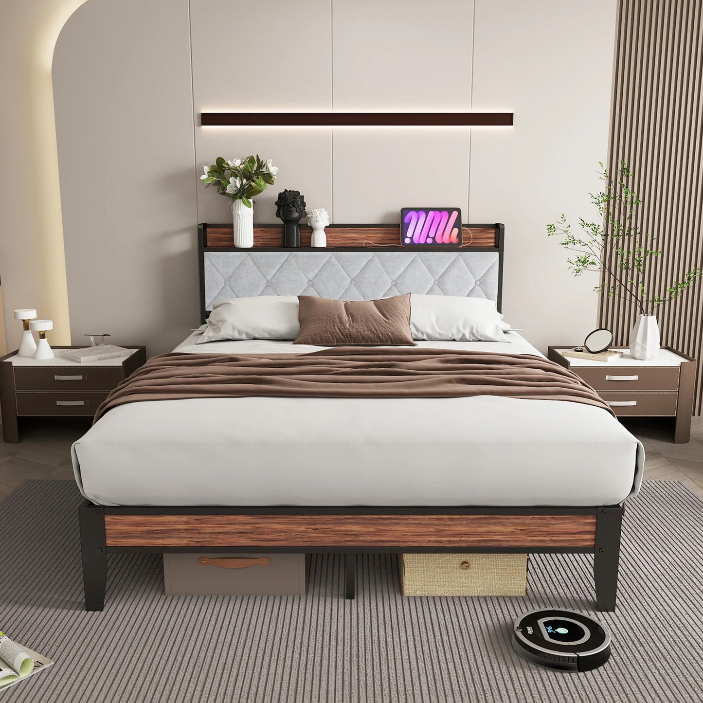 Upholstered Bed Frame with Storage