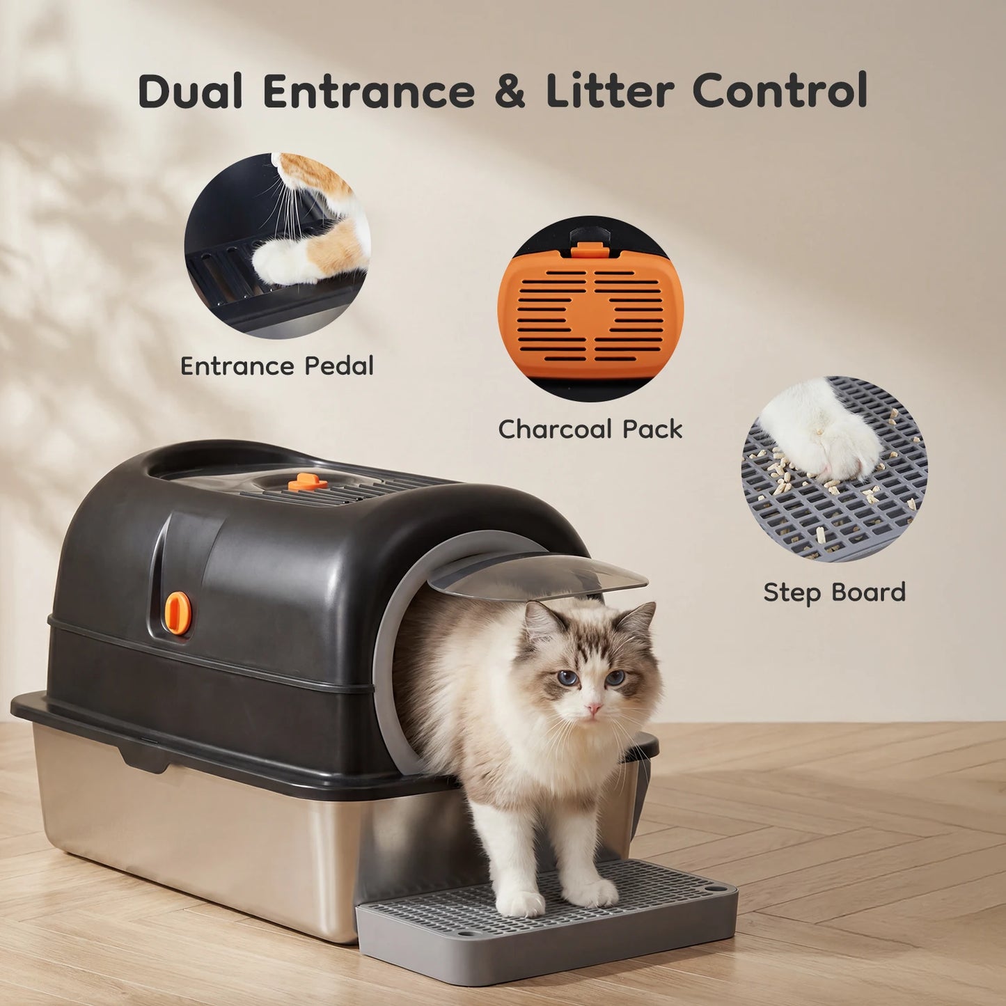 24IN Stainless Steel Cat Litter Box With Lid