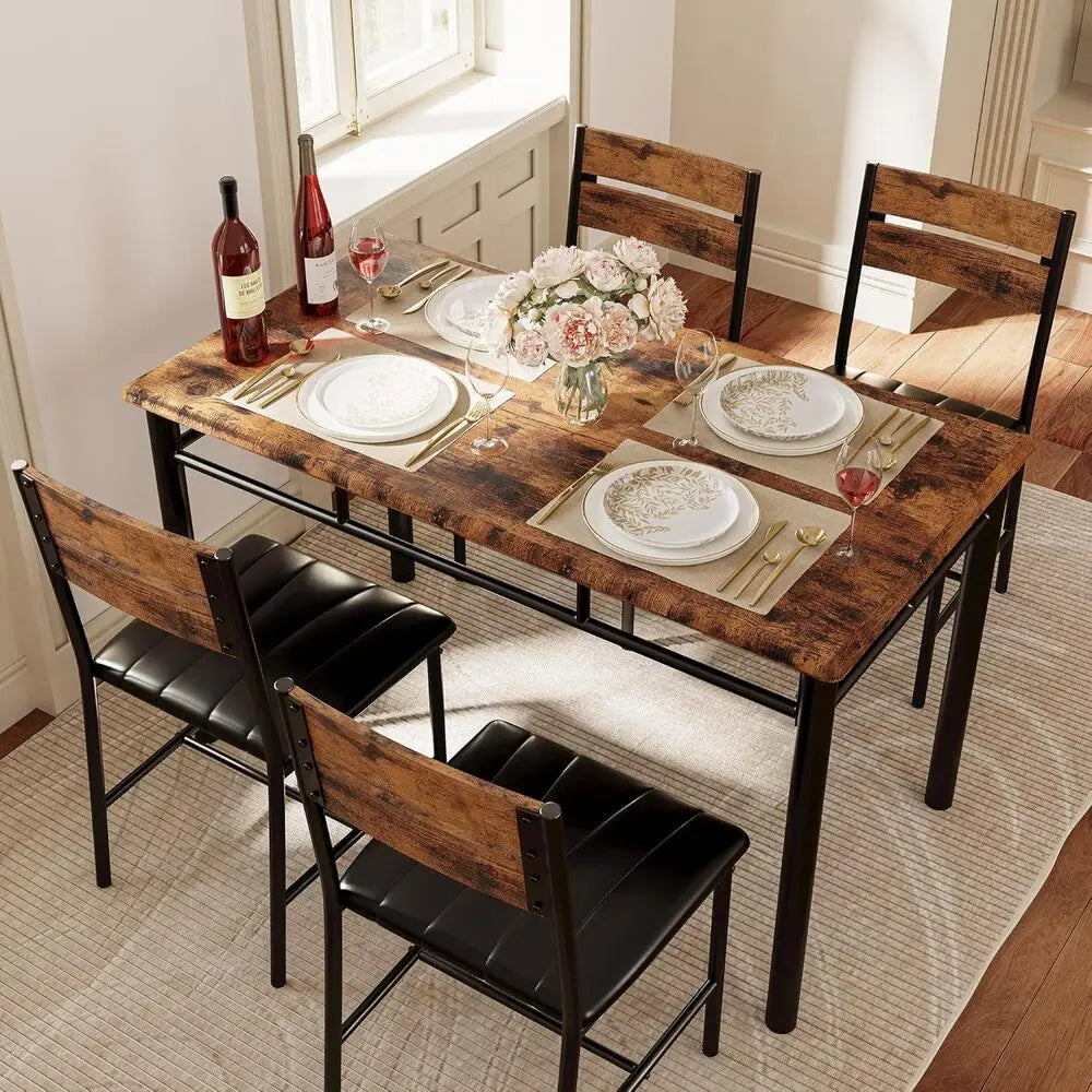 Rustic Brown Dining Table Set for 4