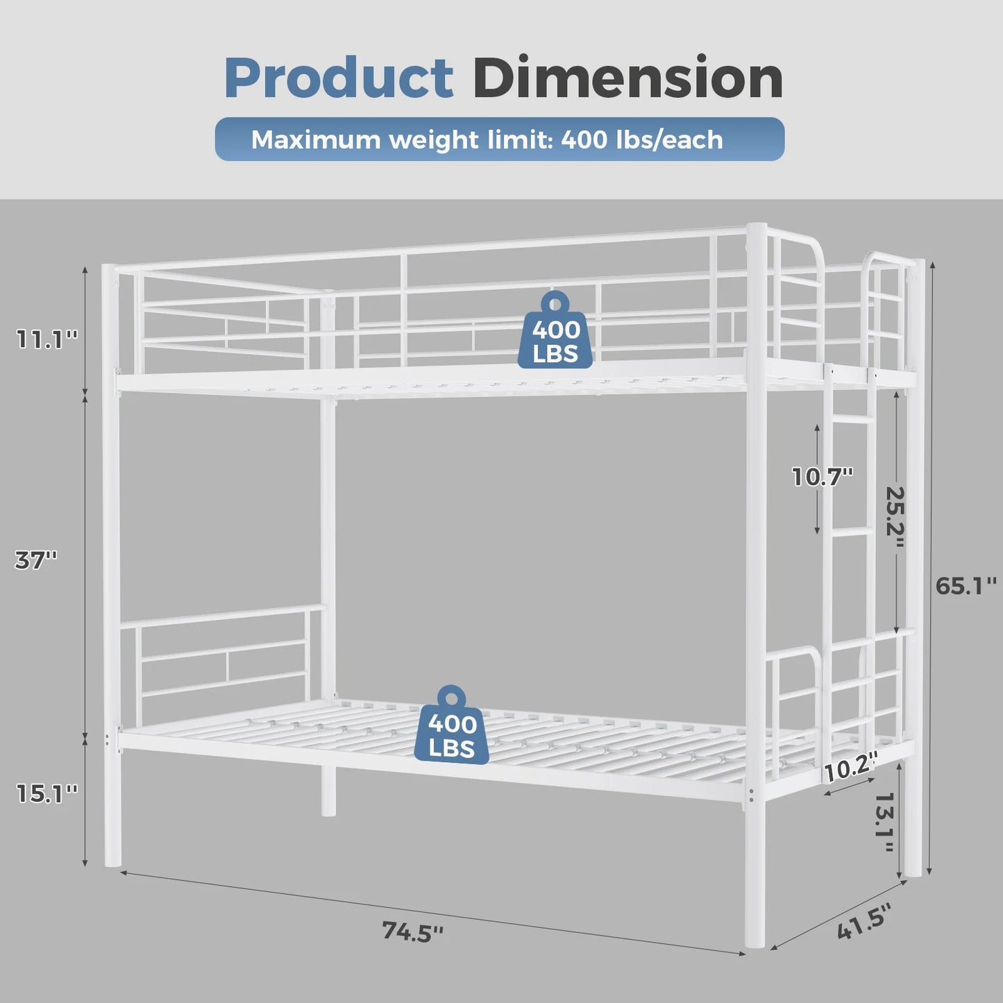Metal Bunk Bed Frame with Ladder