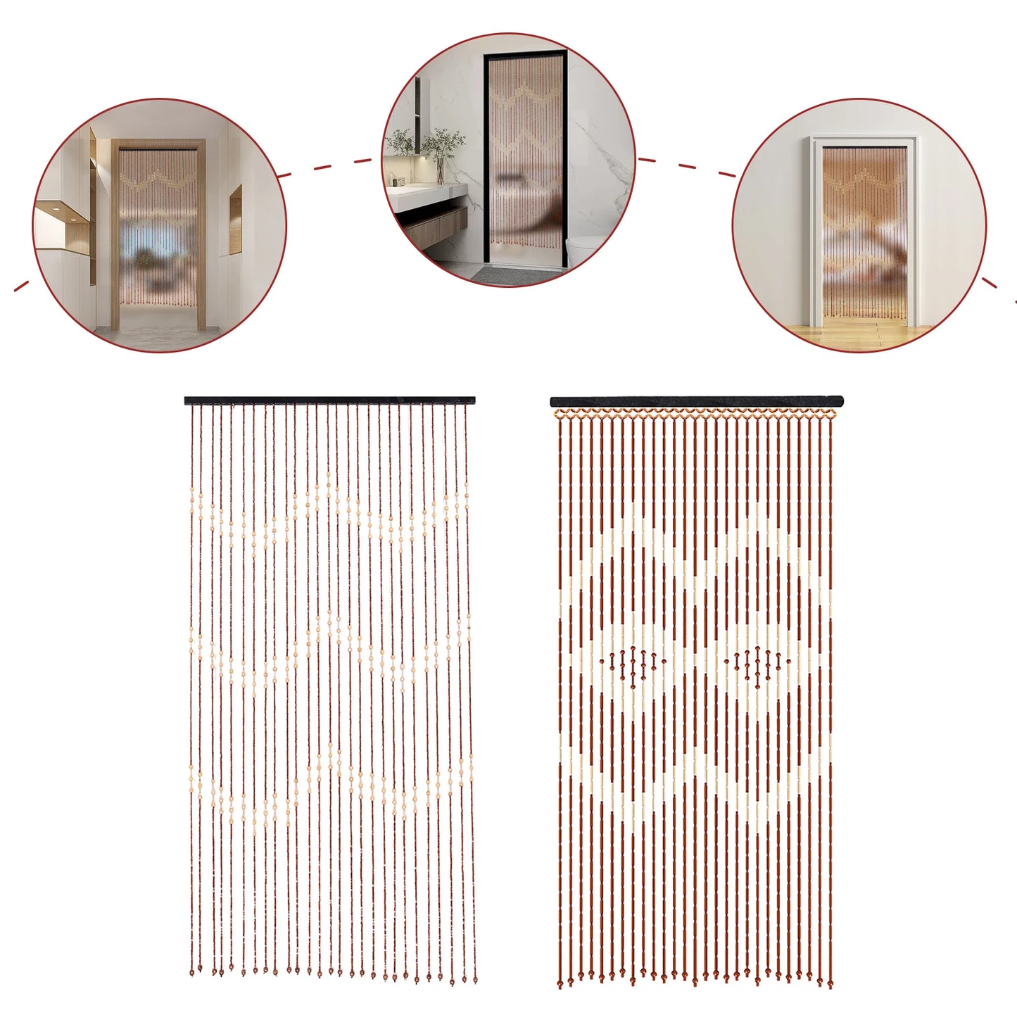 Natural Wood Bamboo Beaded Curtain