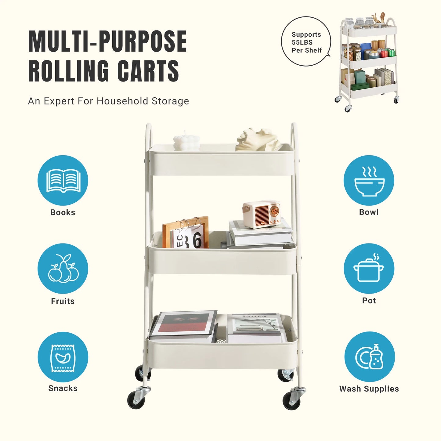 3-Tier Metal Storage Kitchen Cart
