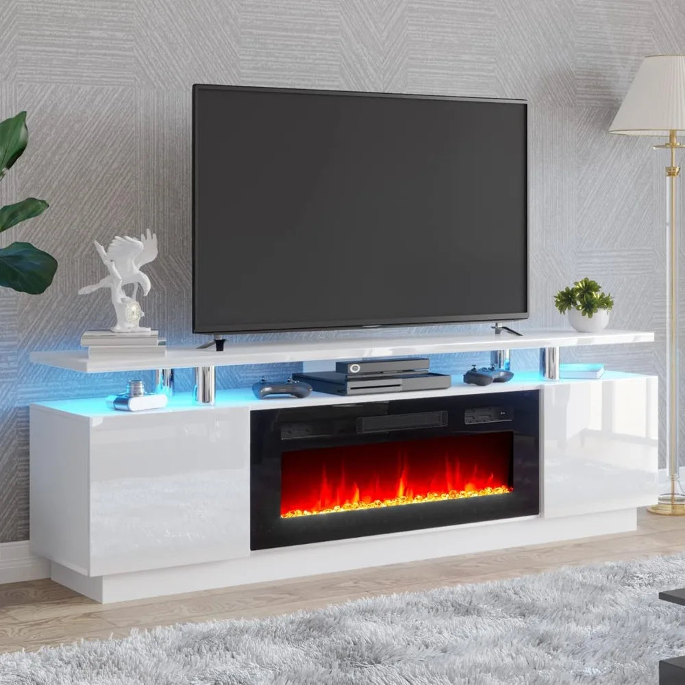 High Gloss Fireplace Center LED Lights