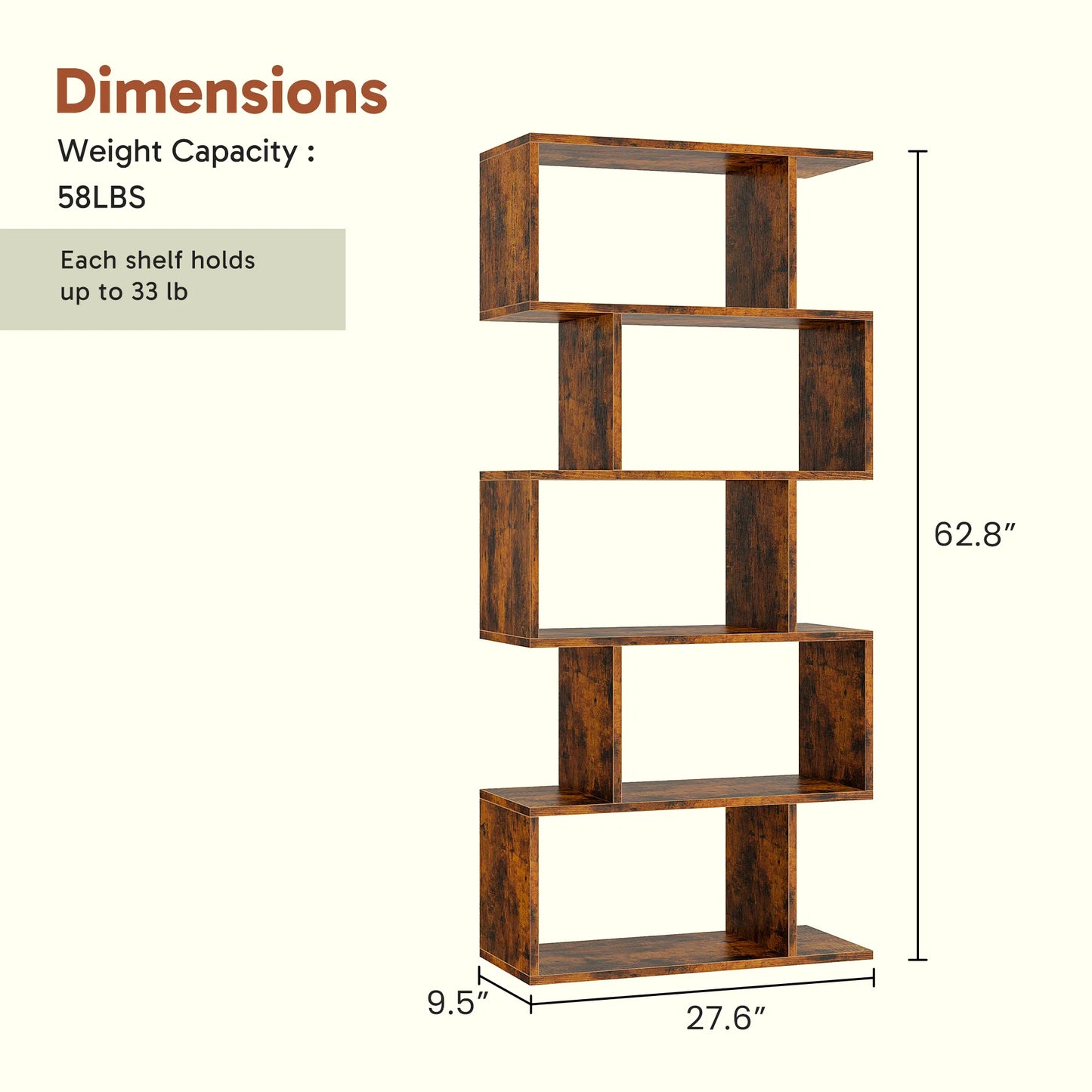 62IN Geometric Bookcase 5 Tier