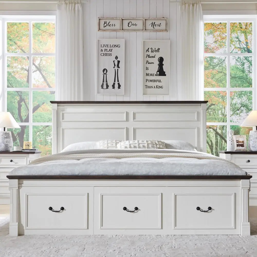 Tall Headboard, Decorative Footboard, Spacious Storage Drawers.