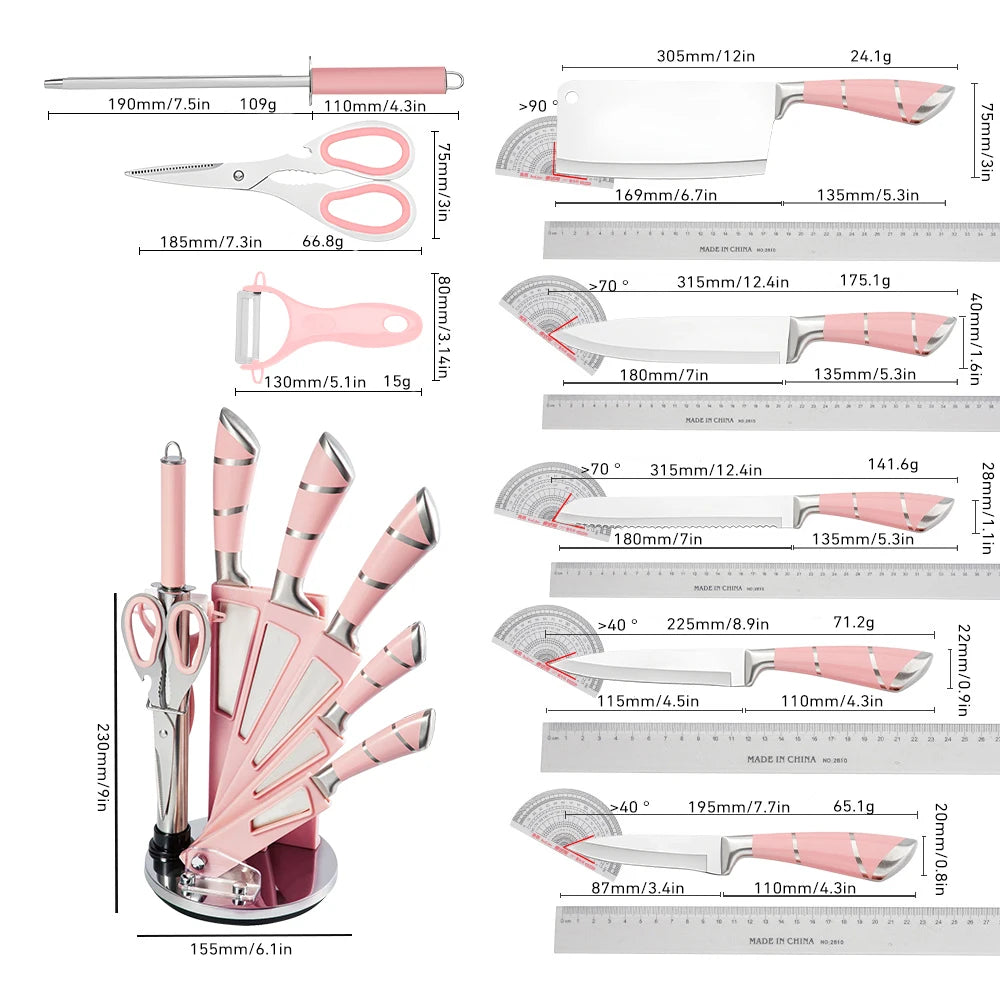 Pink 9PCS Kitchen Knife Set