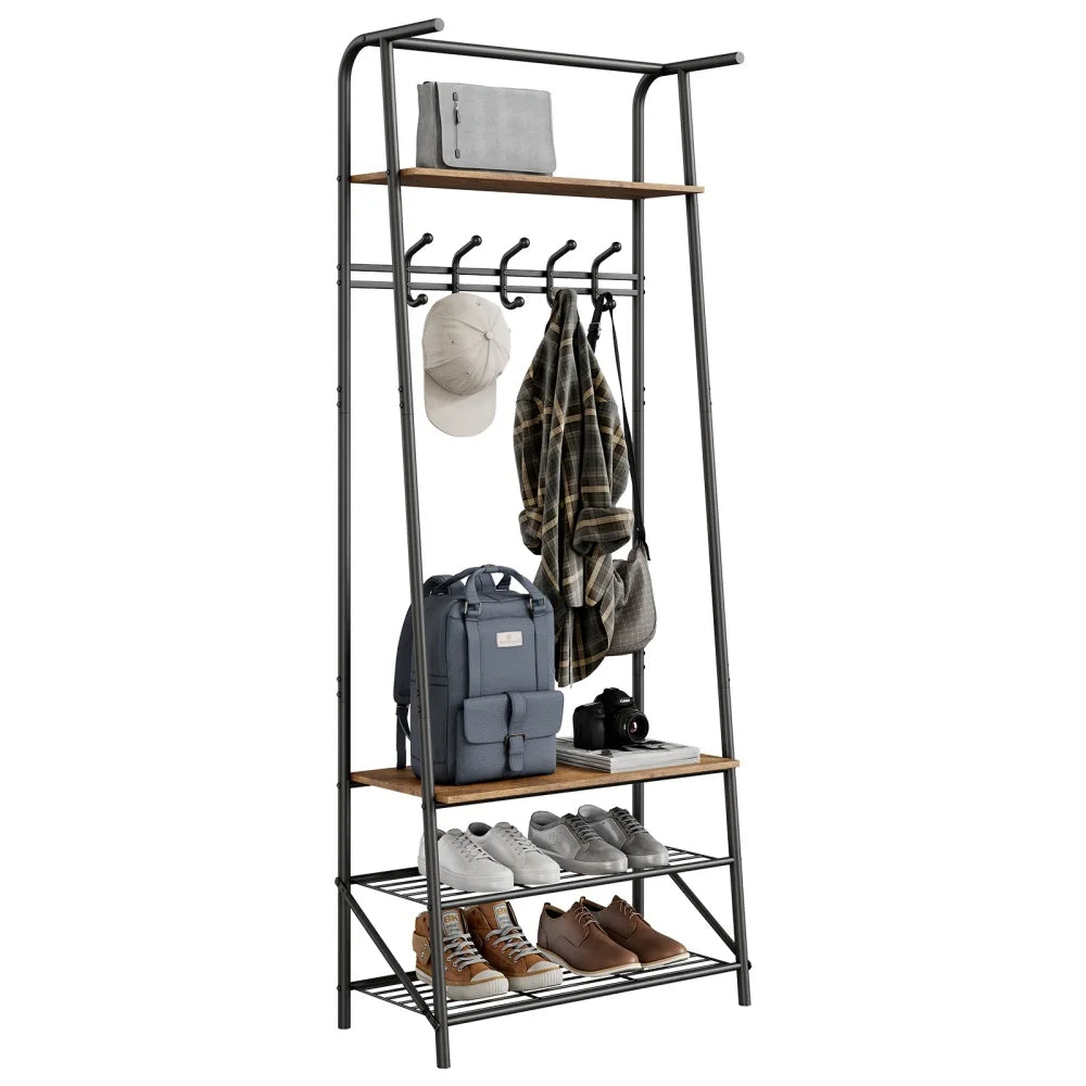 Entryway Coat Rack With Hooks & Steel Frame